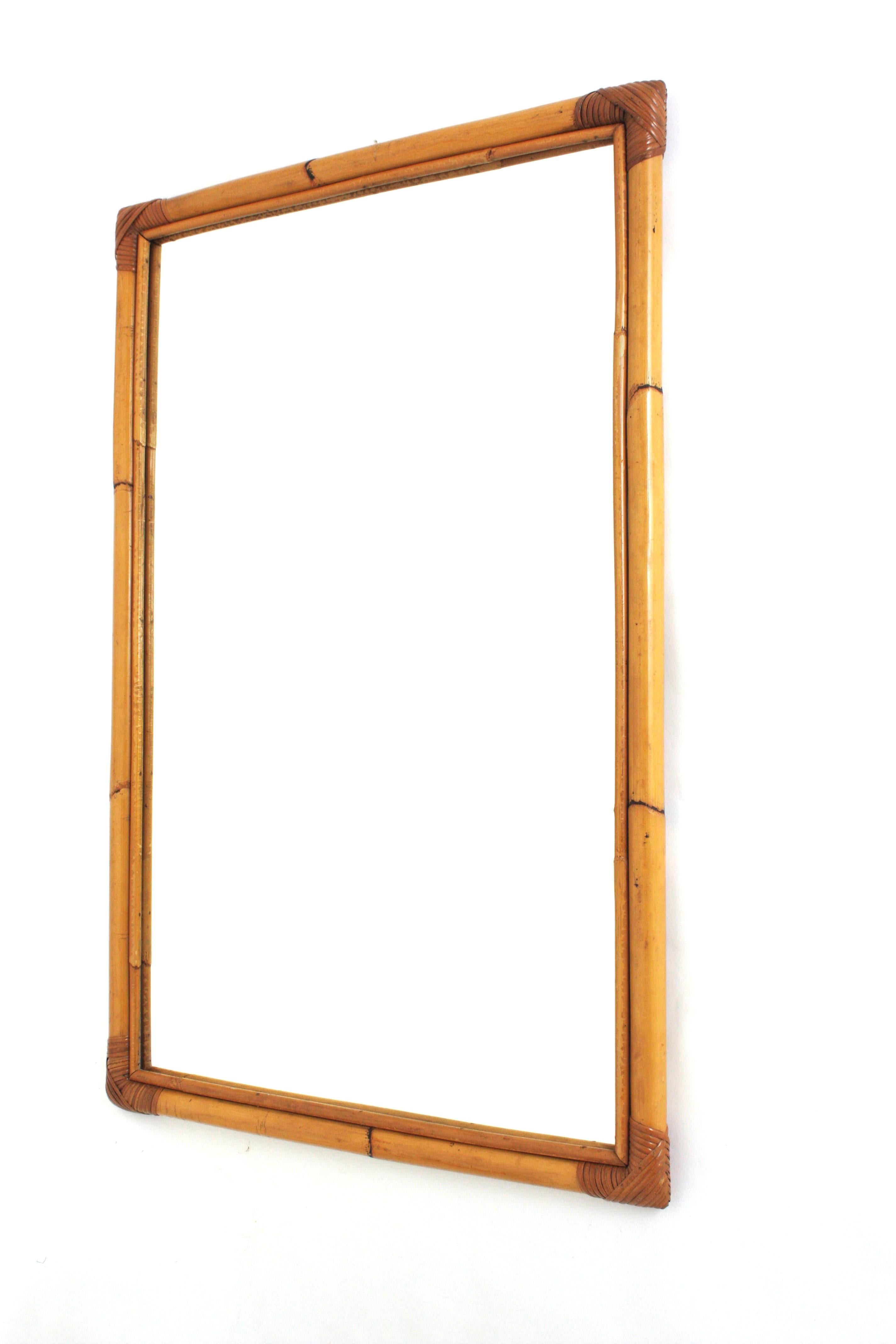 Large Bamboo Rattan Rectangular Mirror, Spain 1960s For Sale 4