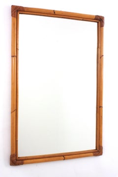 Großer rechteckiger Bambus-Rattan-Spiegel, Spanien 1960er Jahre