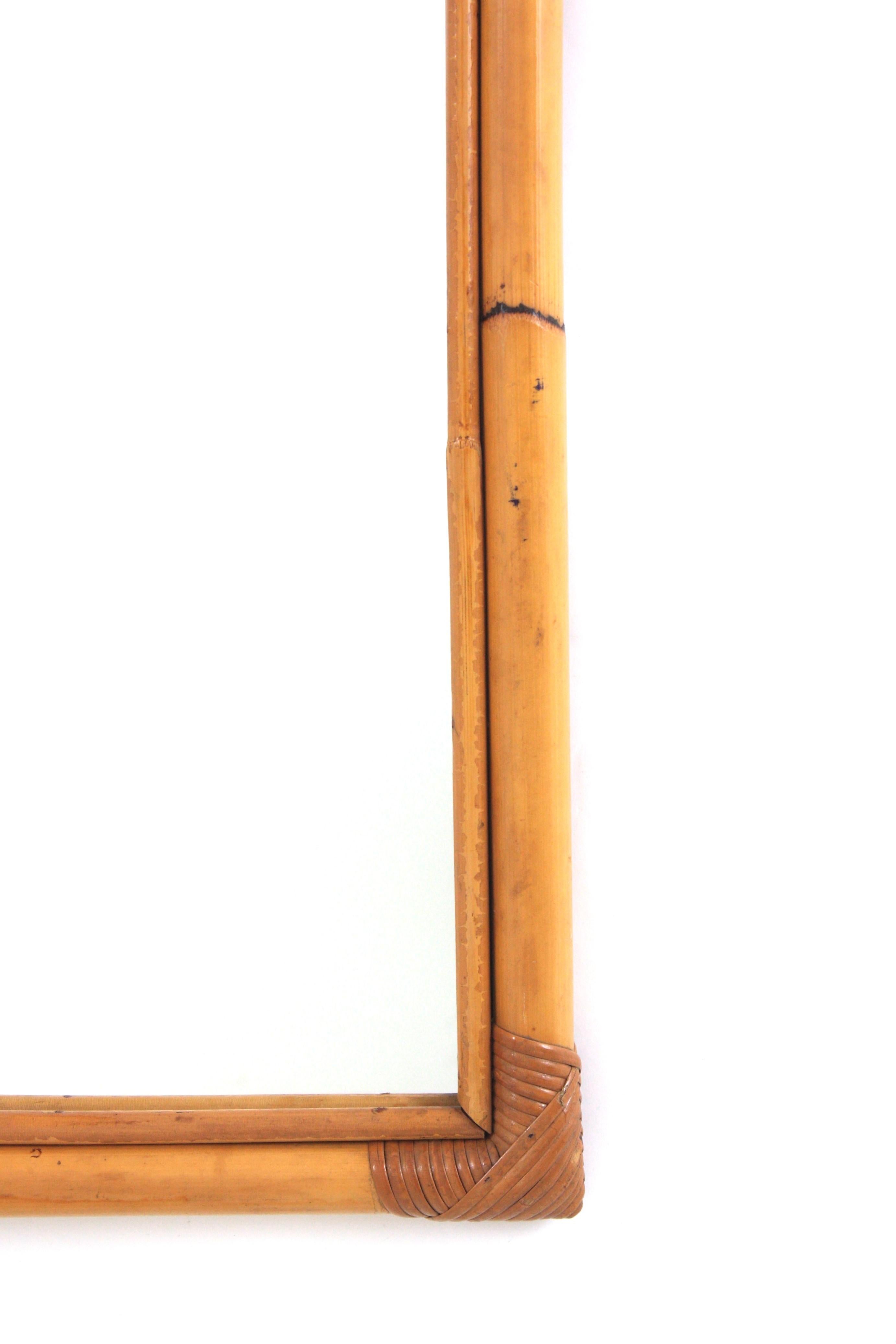 Large Bamboo Rattan Rectangular Mirror, Spain 1960s For Sale 1