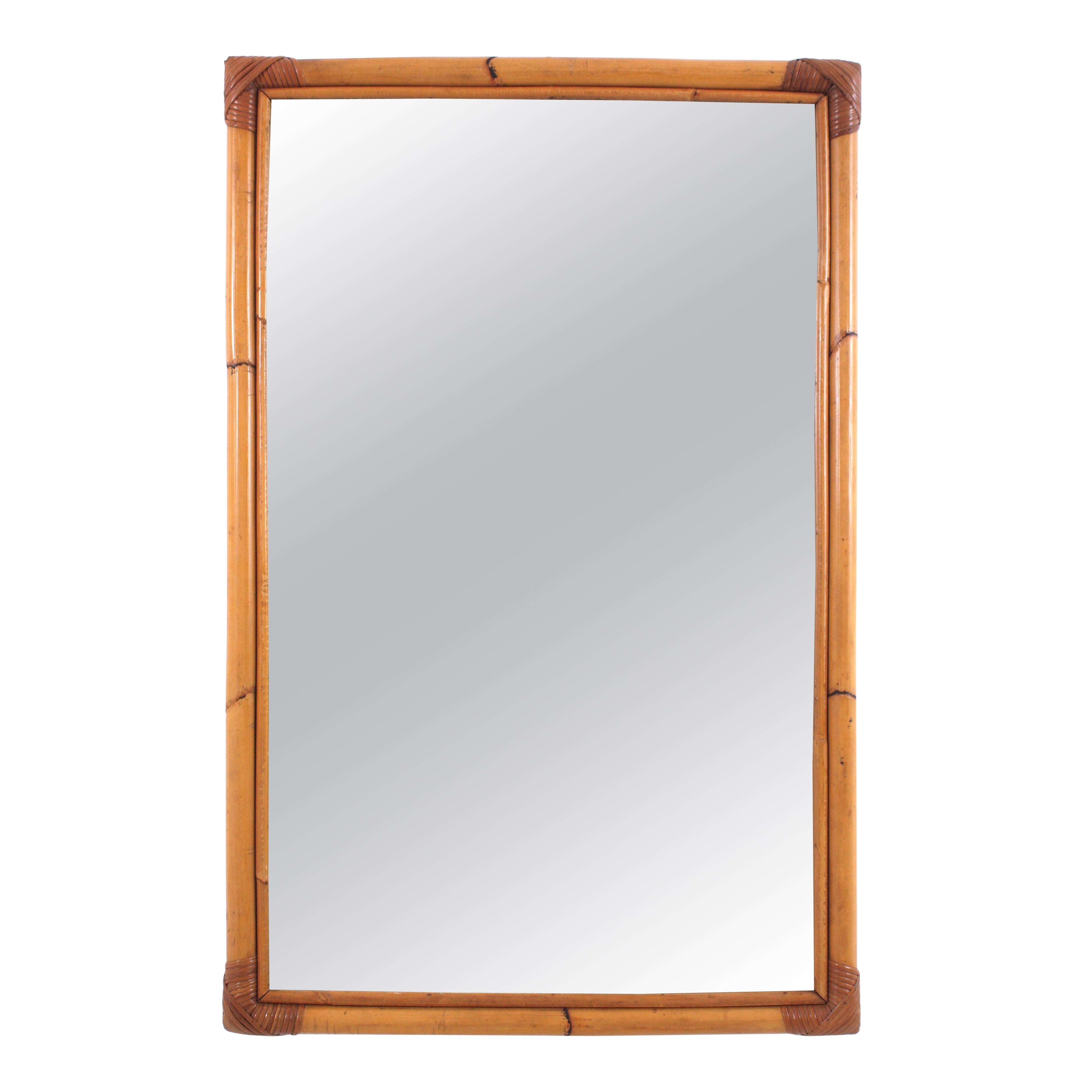 Large Bamboo Rattan Rectangular Mirror, Spain 1960s