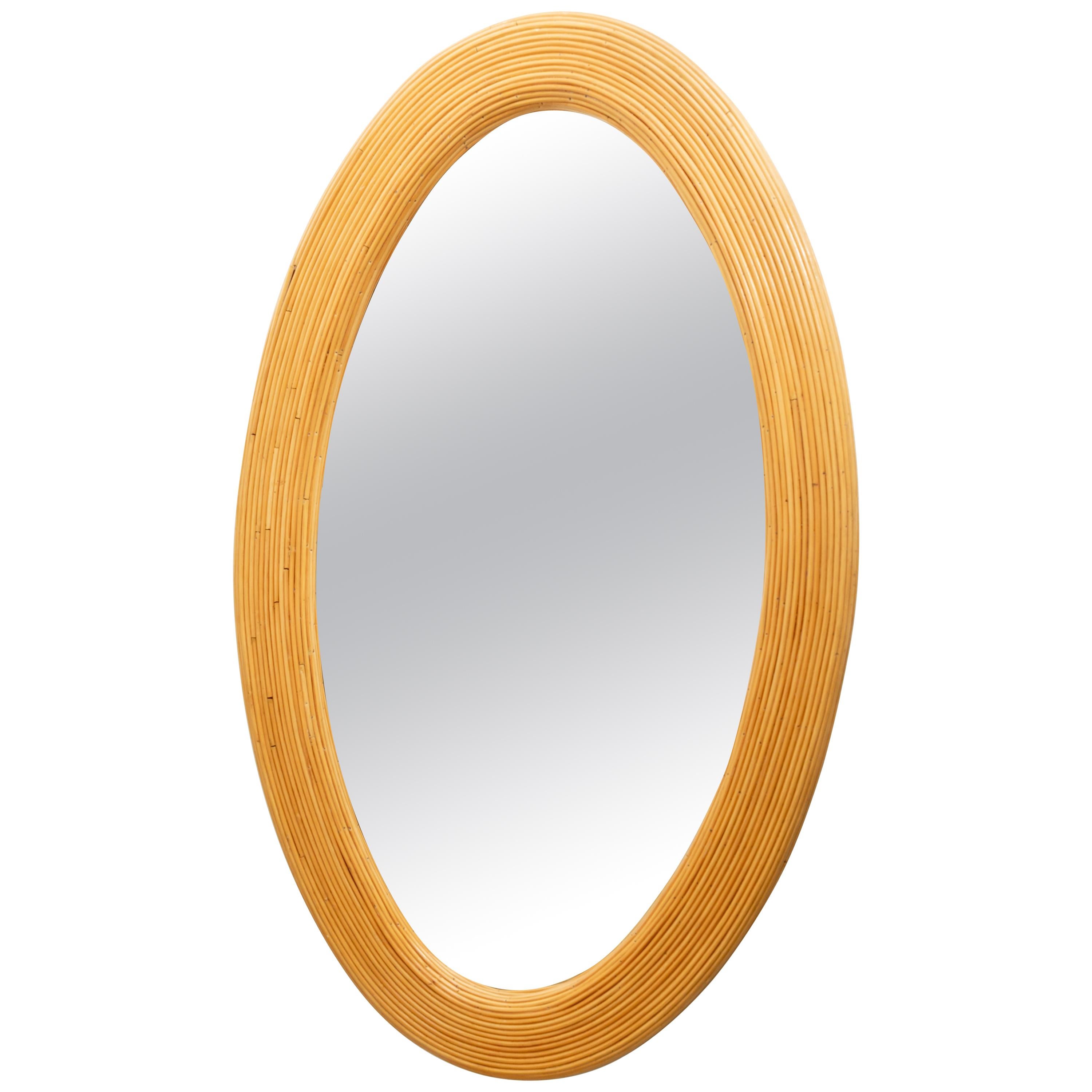 Grand miroir ovale en roseau de bambou tissé