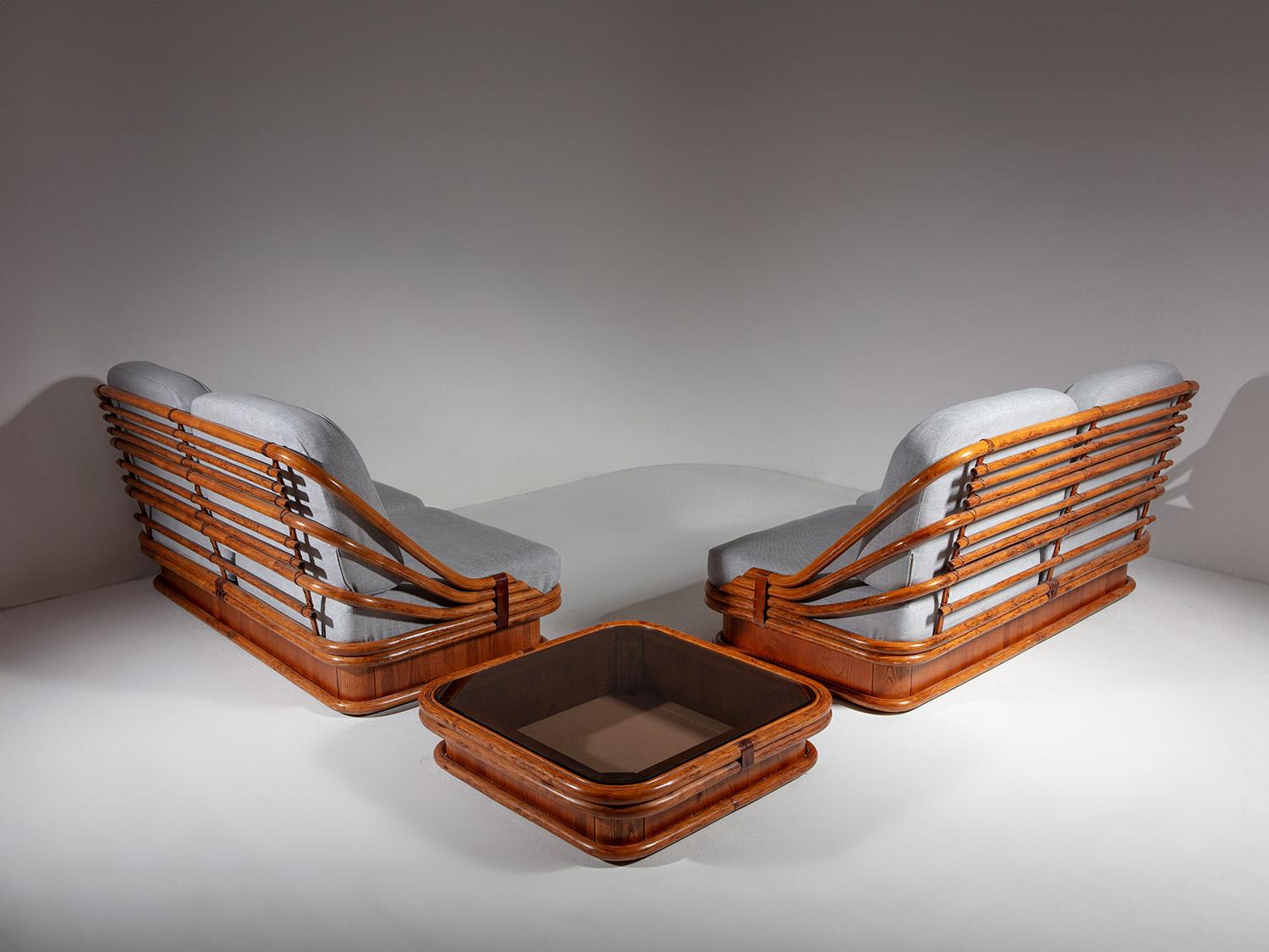 italien Ensemble de canapés en bambou avec table basse par Vivai del Sud, Italie, 1970 en vente