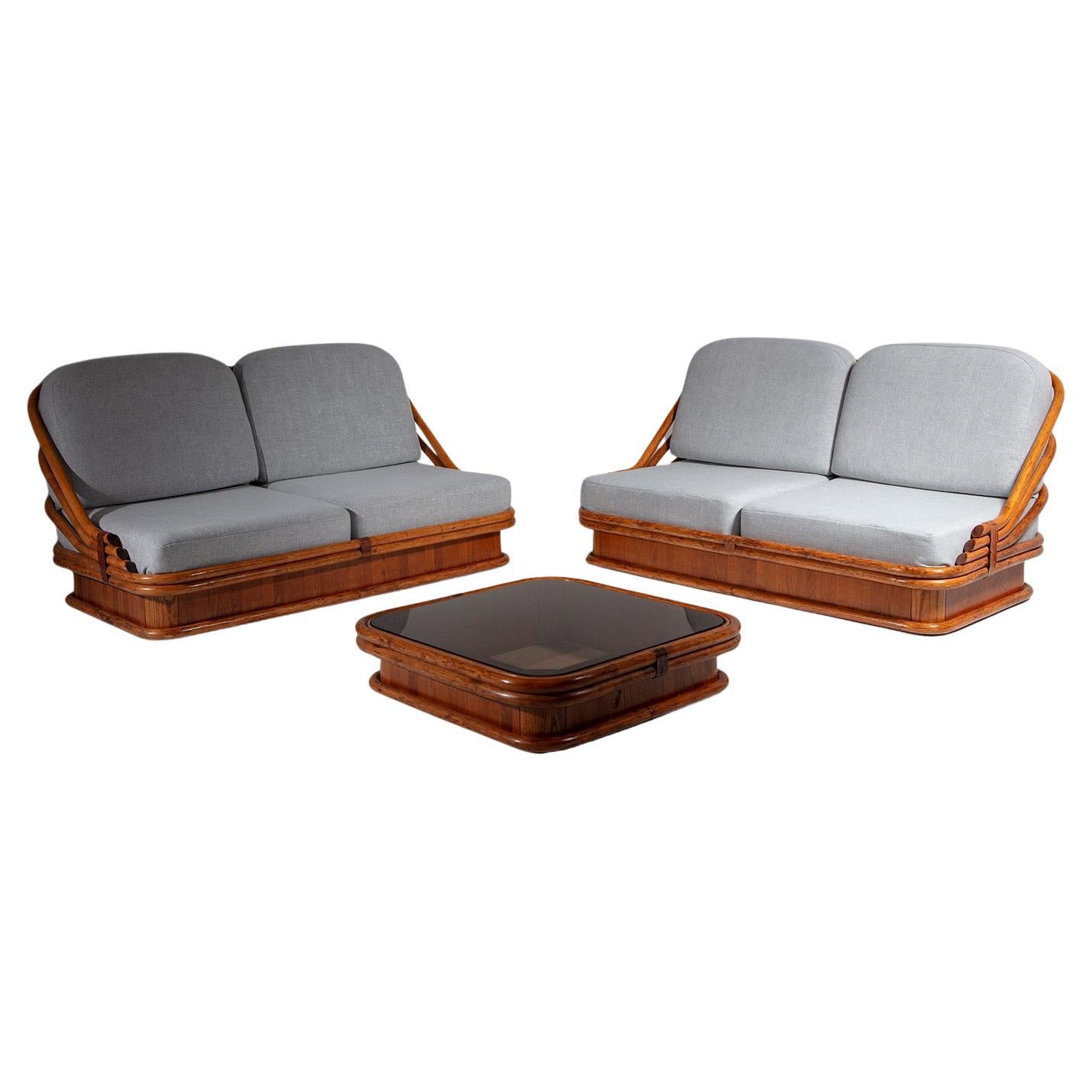 Ensemble de canapés en bambou avec table basse par Vivai del Sud, Italie, 1970