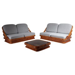 Large Bamboo Sofa Set with Coffee Table by Vivai del Sud, Italy, 1970s