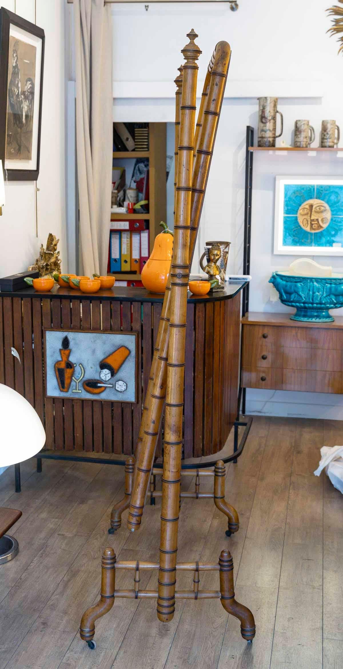Grande specchio Psiche in legno in stile bambù, XIX secolo, periodo Napoleone III. in vendita 2