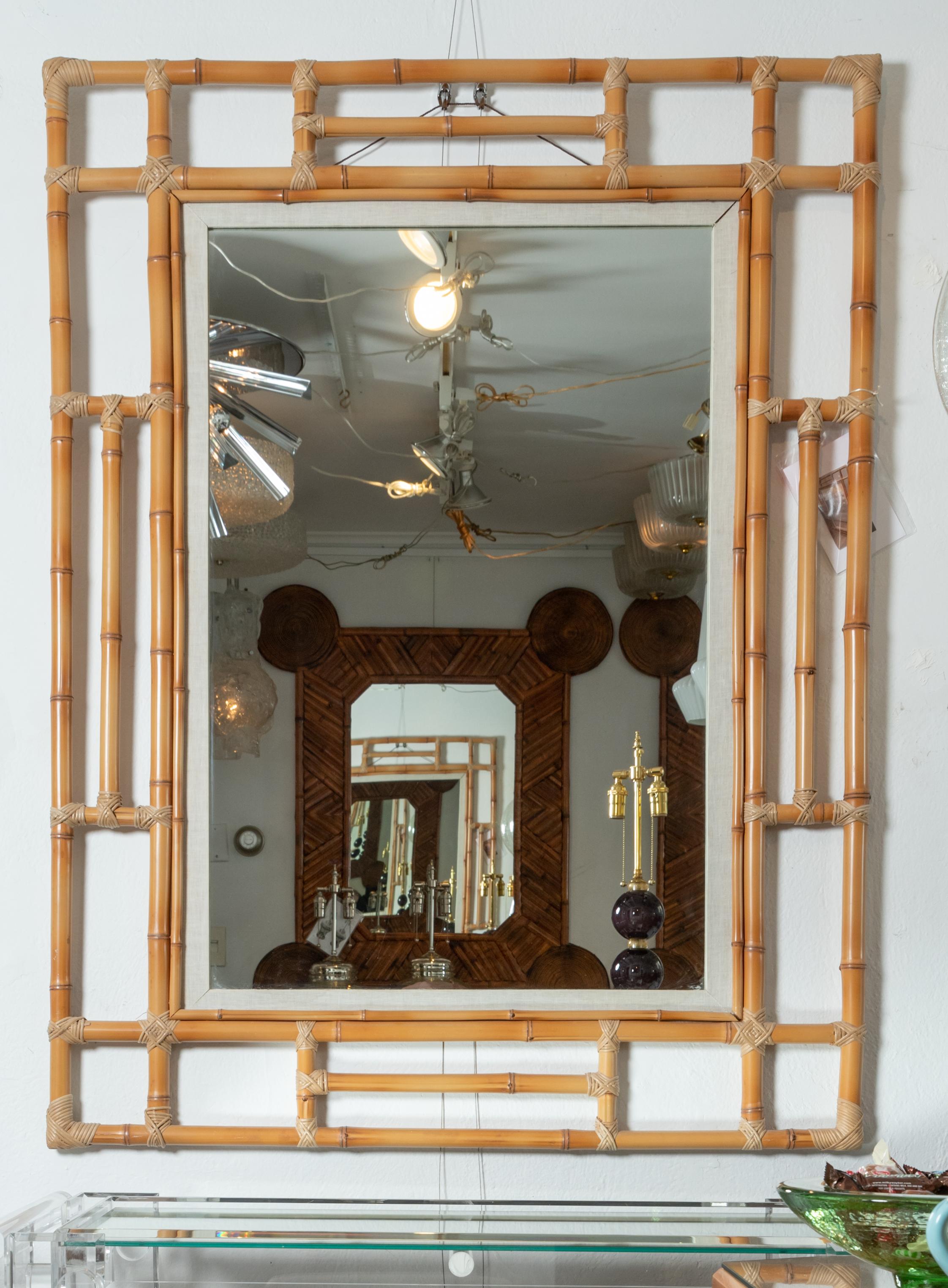 Mid-Century Modern Large Bamboo Surround Mirror