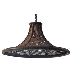 Large Bamboo Viennese Weave Pendant Lamp, Italy 1980s