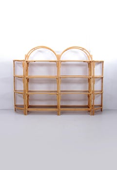 Large Bamboo Wall Unit with Bamboo Arches and Dark Glass, Denmark
