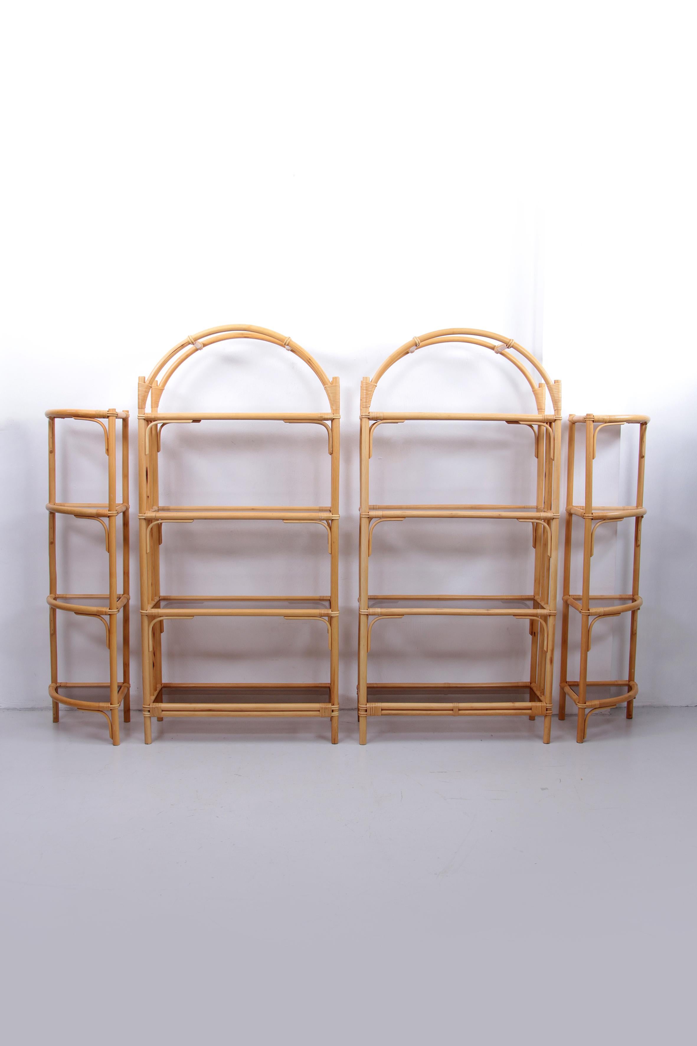 Danish Large Bamboo Wall Unit with Bamboo Arches and Dark Glass, Denmark