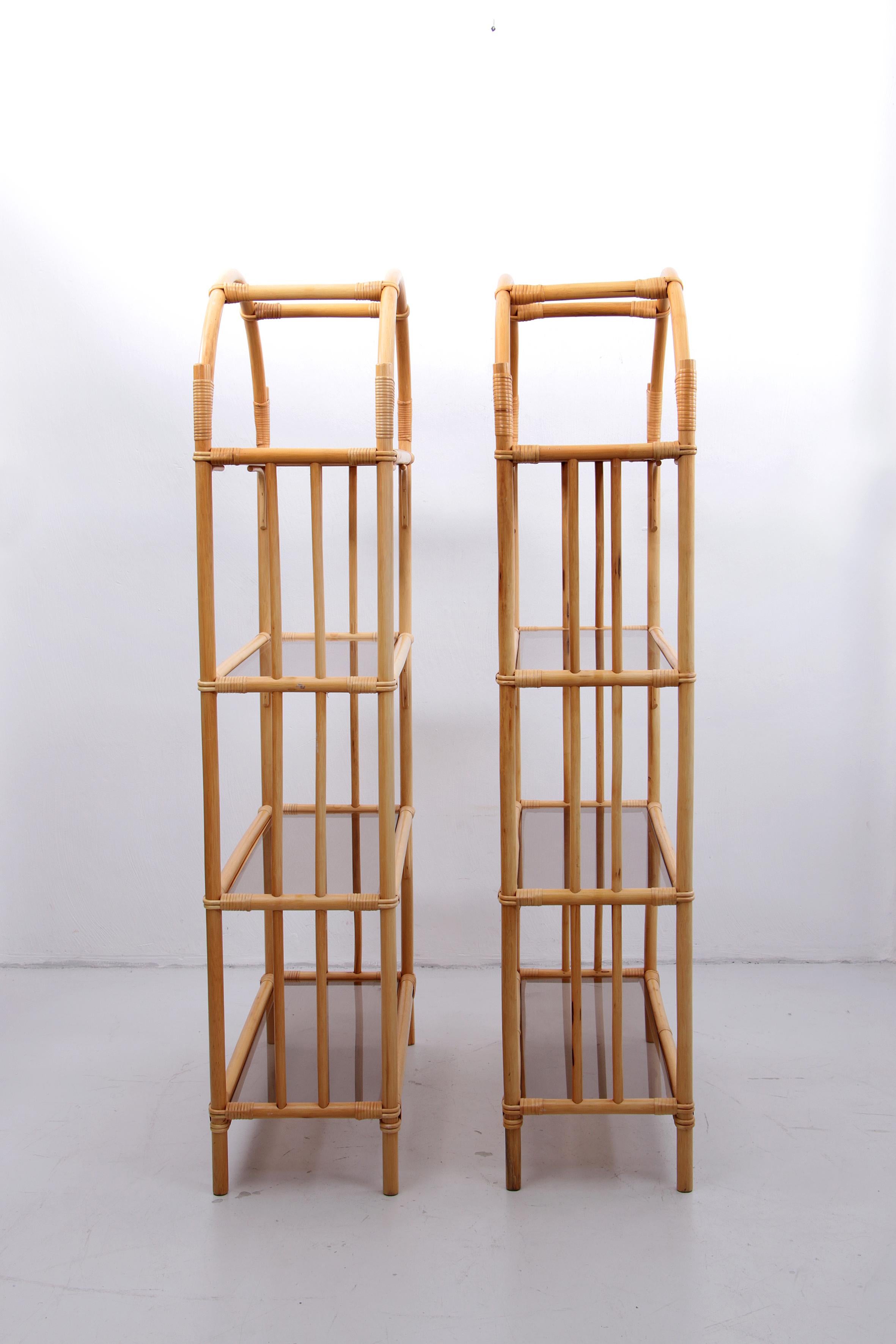 Large Bamboo Wall Unit with Bamboo Arches and Dark Glass, Denmark In Good Condition In Oostrum-Venray, NL
