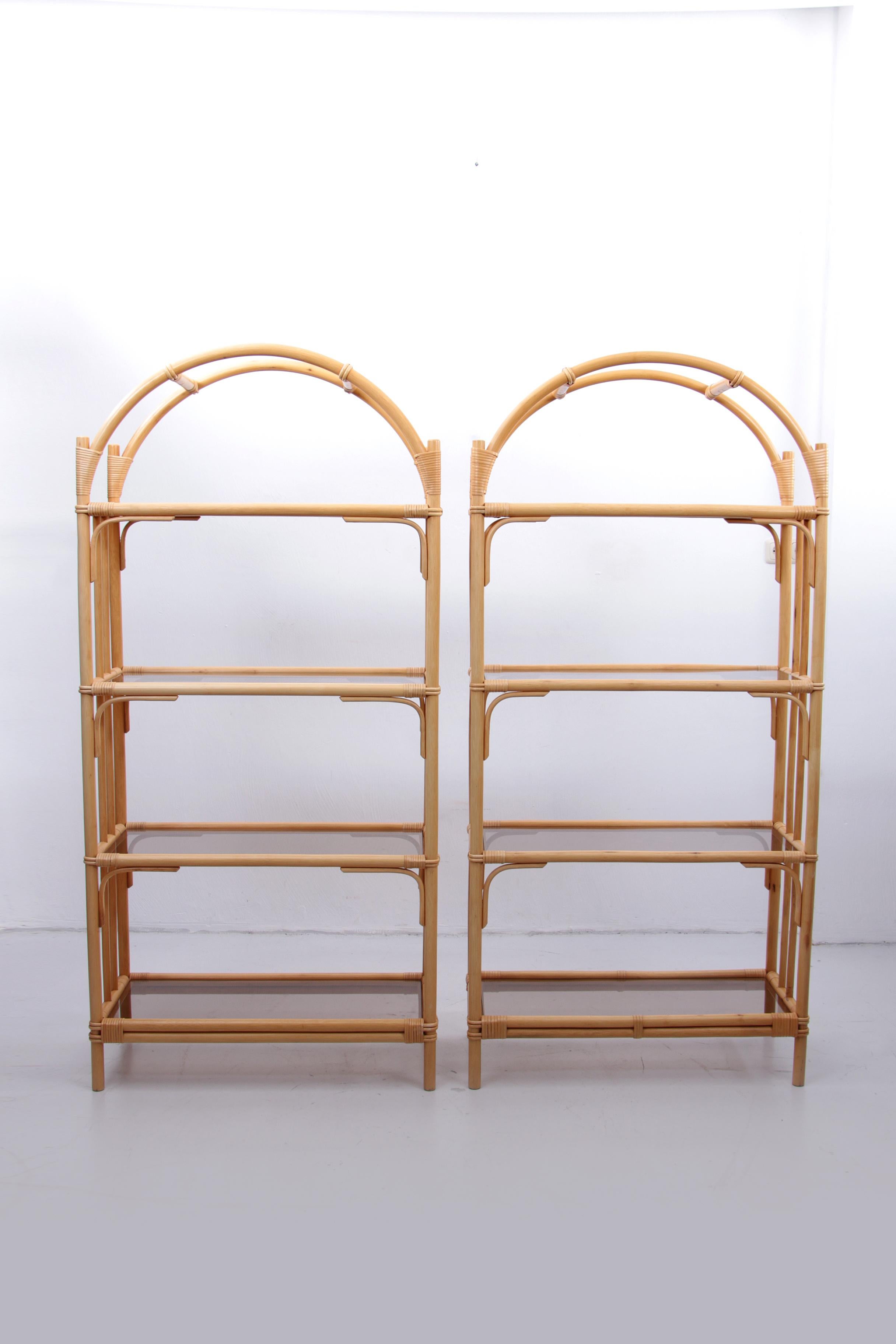 Late 20th Century Large Bamboo Wall Unit with Bamboo Arches and Dark Glass, Denmark