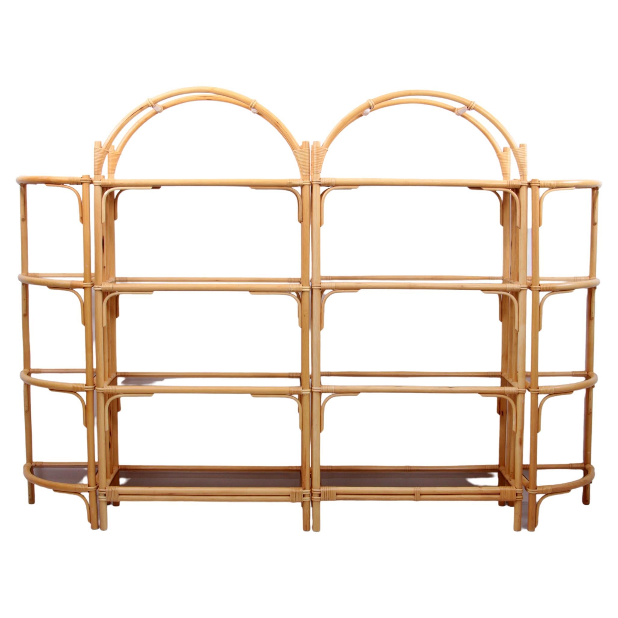 Large Bamboo Wall Unit with Bamboo Arches and Dark Glass, Denmark