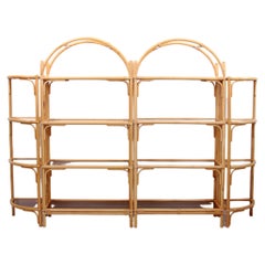 Large Bamboo Wall Unit with Bamboo Arches and Dark Glass, Denmark