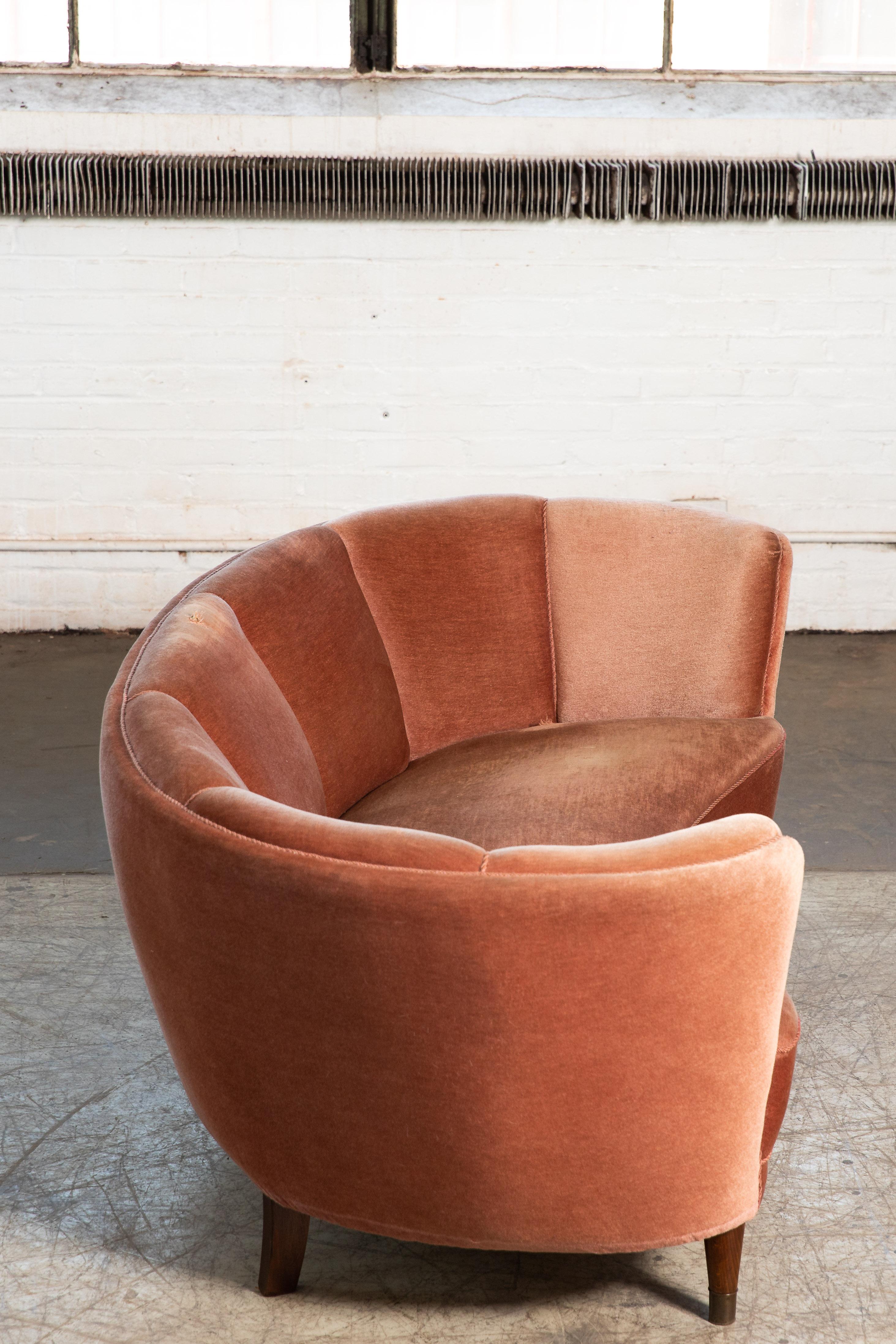pink curved sofa