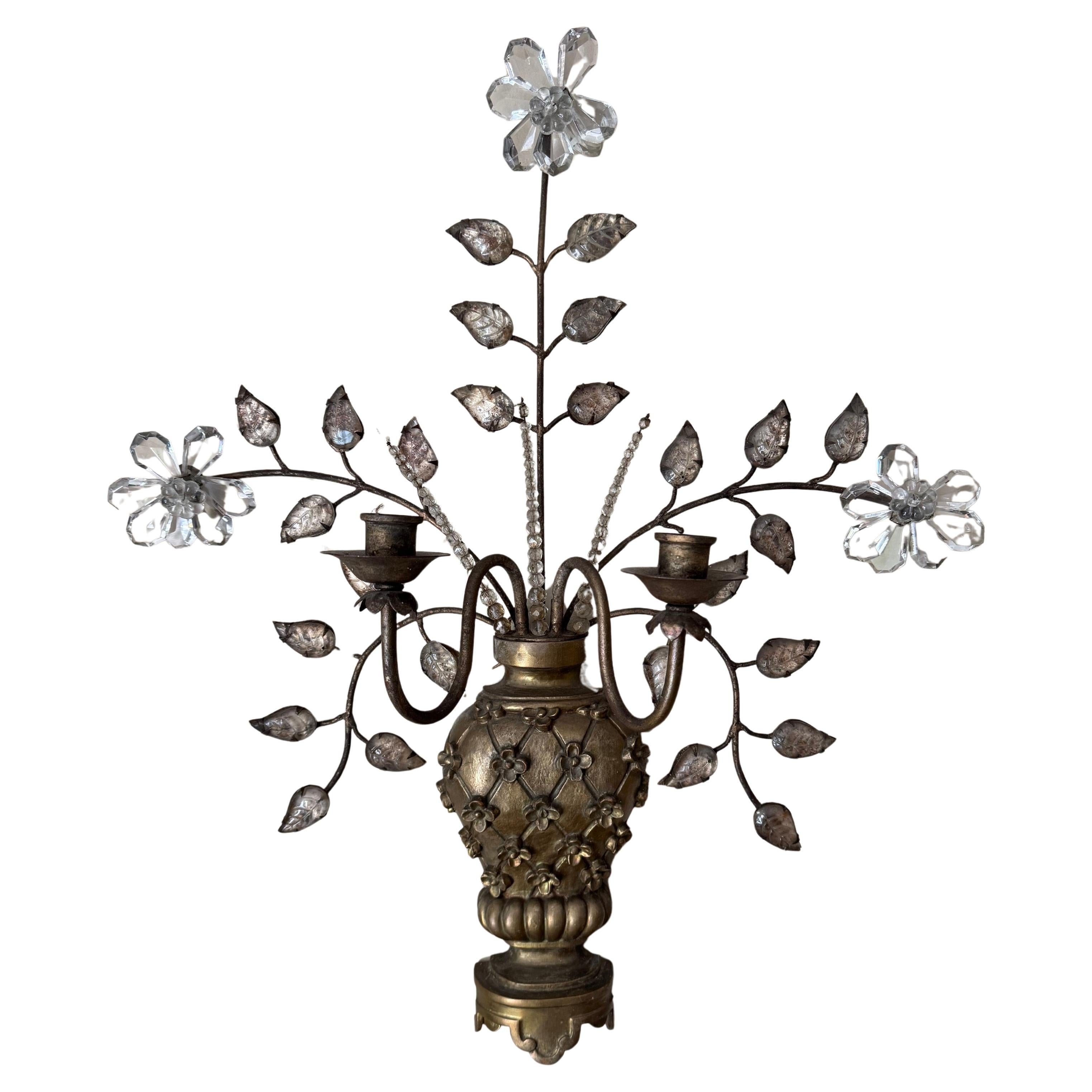 Large Banci gilt metal gesso and glass wall light