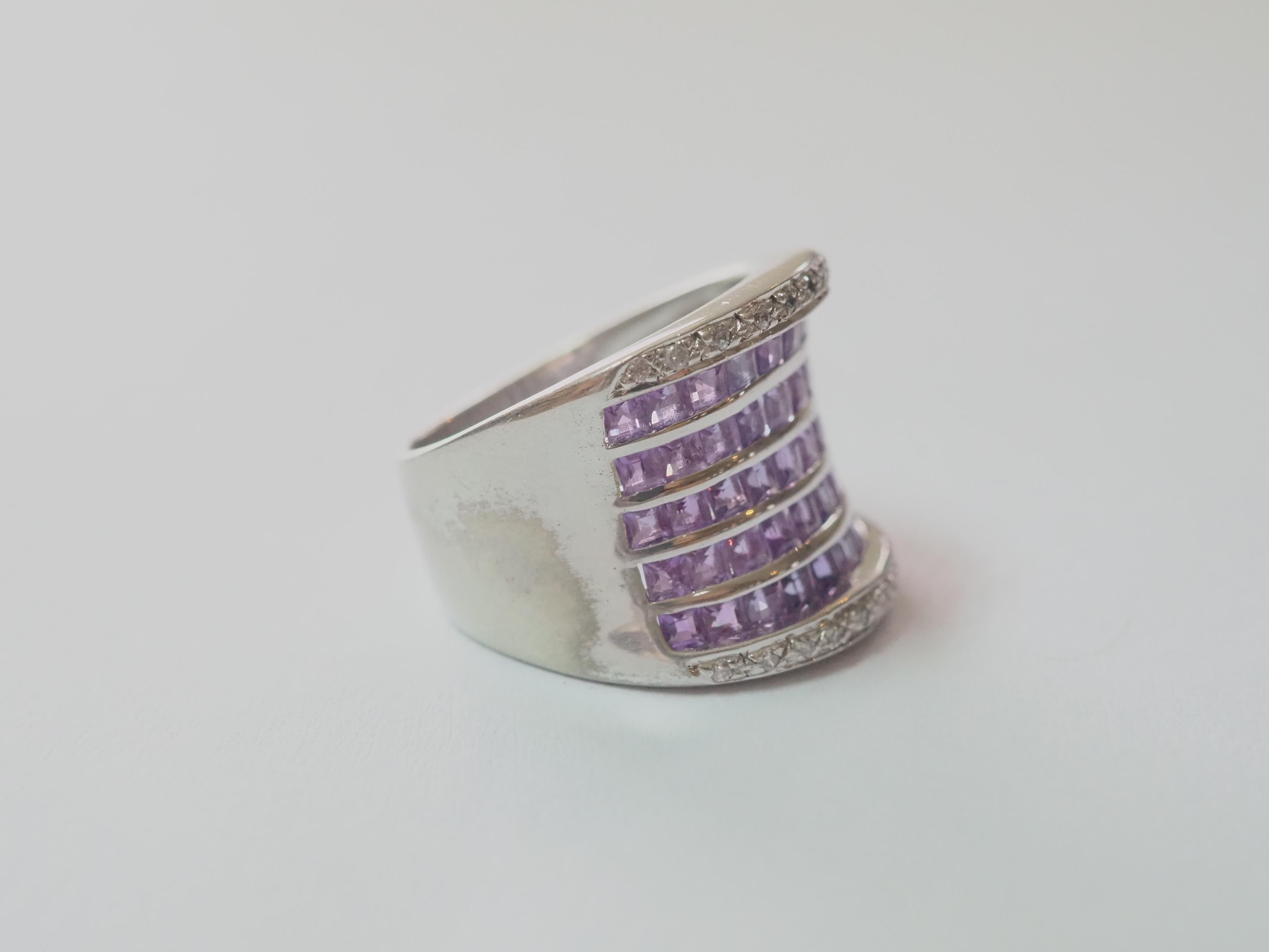Großer Ring aus Sterlingsilber mit 3,20 Karat Amethyst und CZ Statement im Zustand „Hervorragend“ in เกาะสมุย, TH