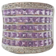 Large Band 3.20ct Amethyst & CZ Statement Sterling Silver Ring