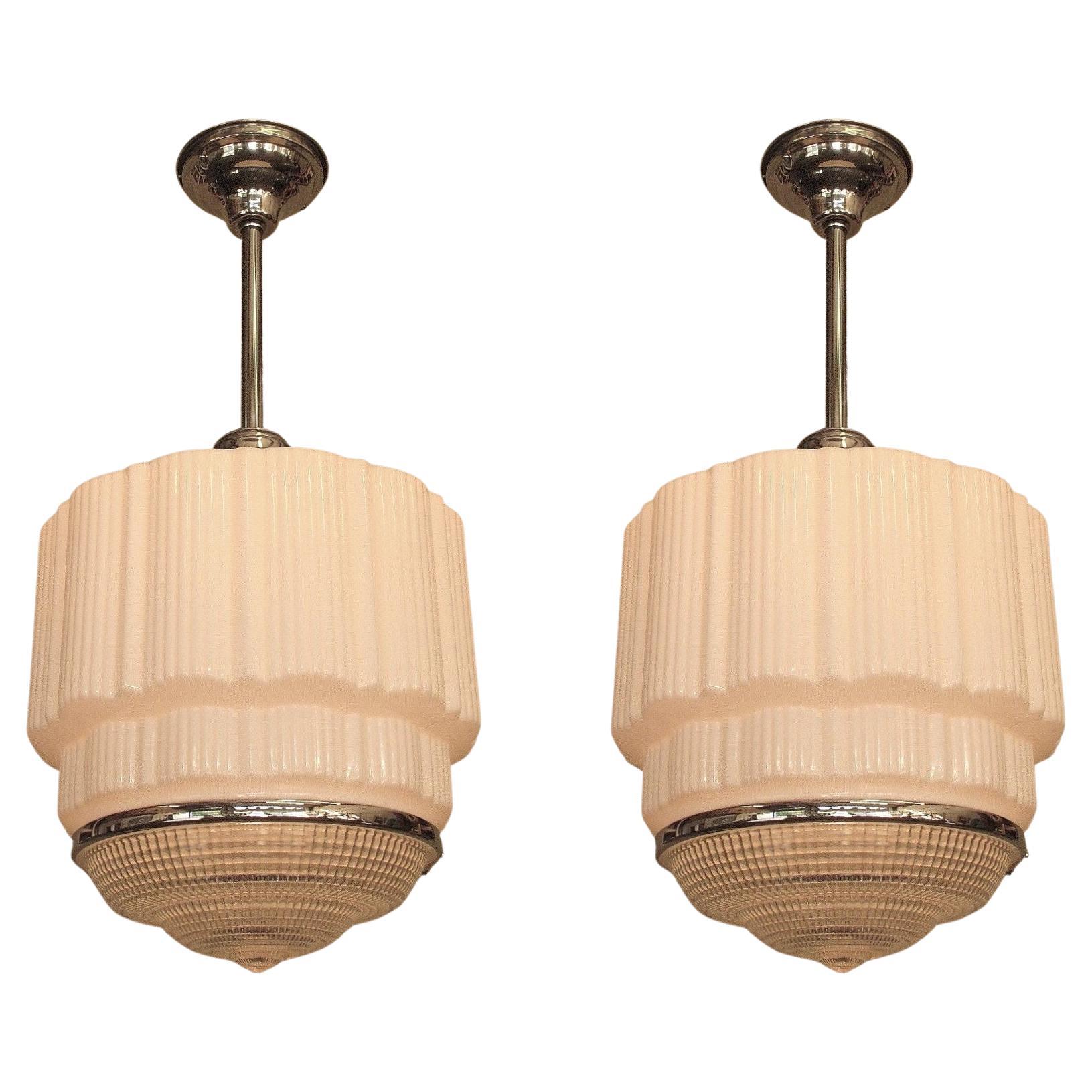 Large Bank Lobby Ceiling Fixture, circa 1925. Priced per pair For Sale