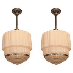 Large Bank Lobby Ceiling Fixture, circa 1925. Priced per pair