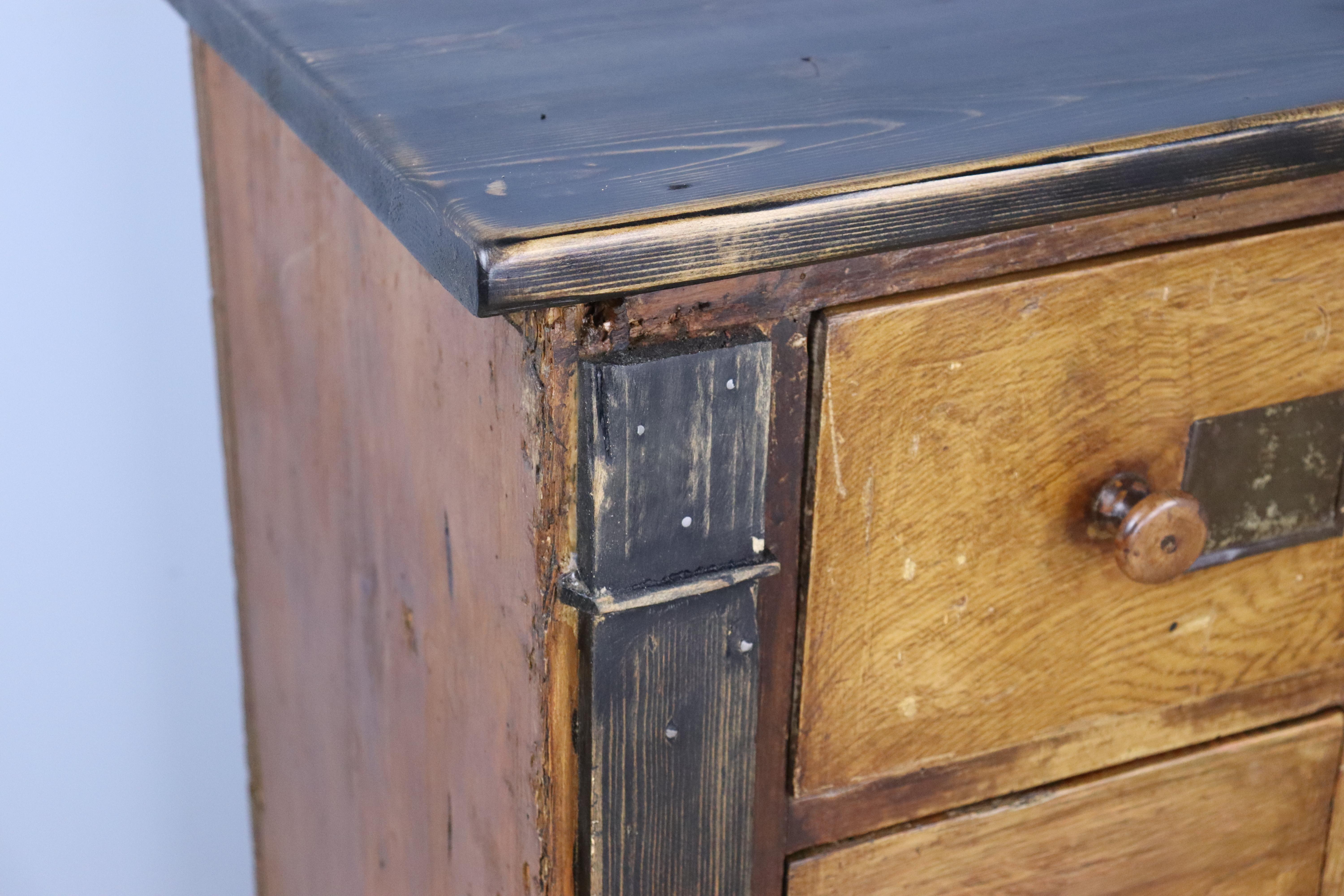 19th Century Large Bank of 20 Drawers, Original Paint and New Top For Sale