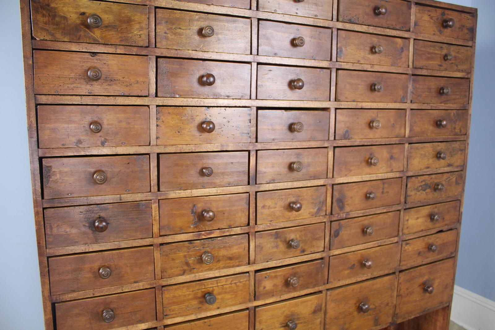 French Large Bank of Antique Drawers in Pine For Sale