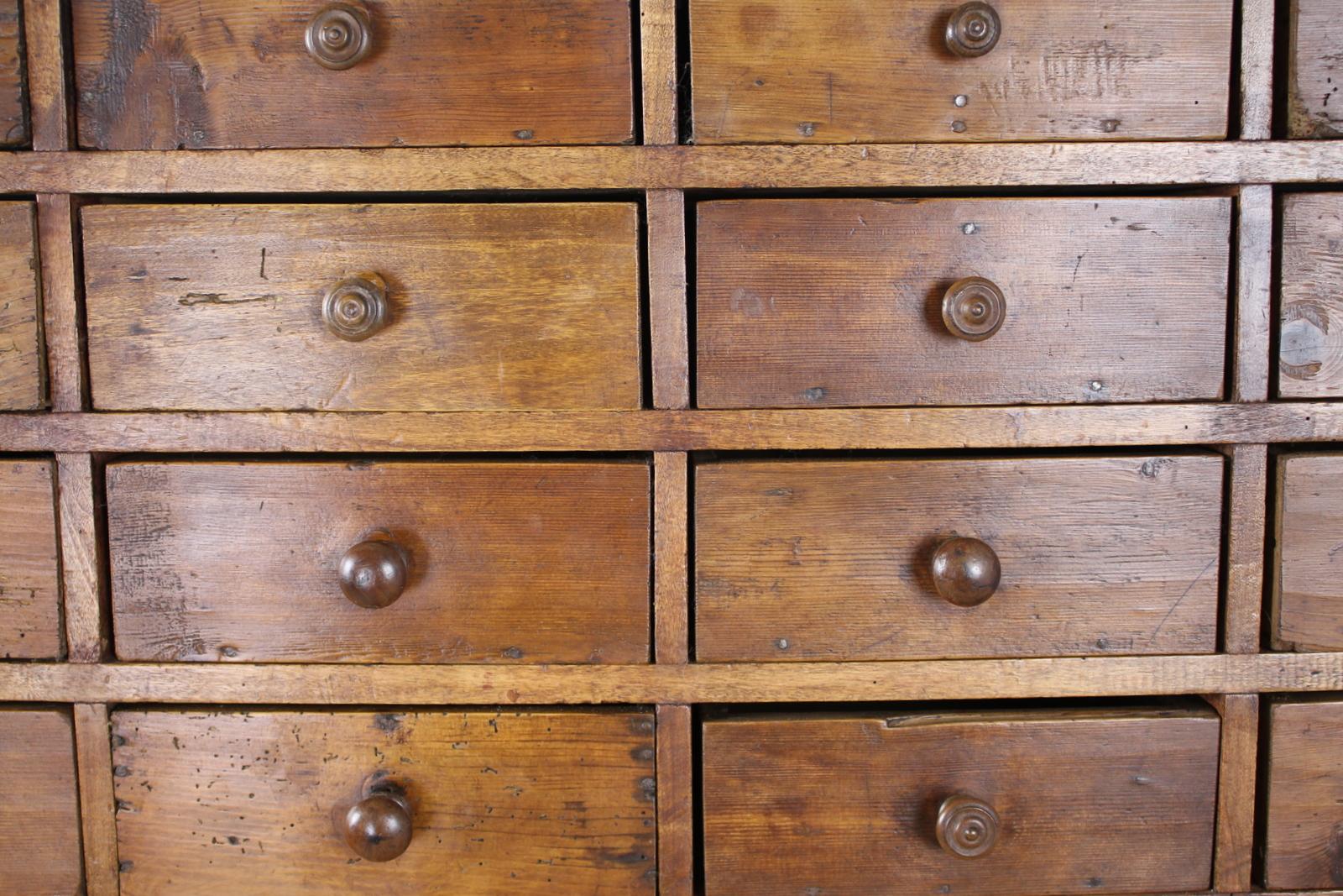 19th Century Large Bank of Antique Drawers in Pine For Sale