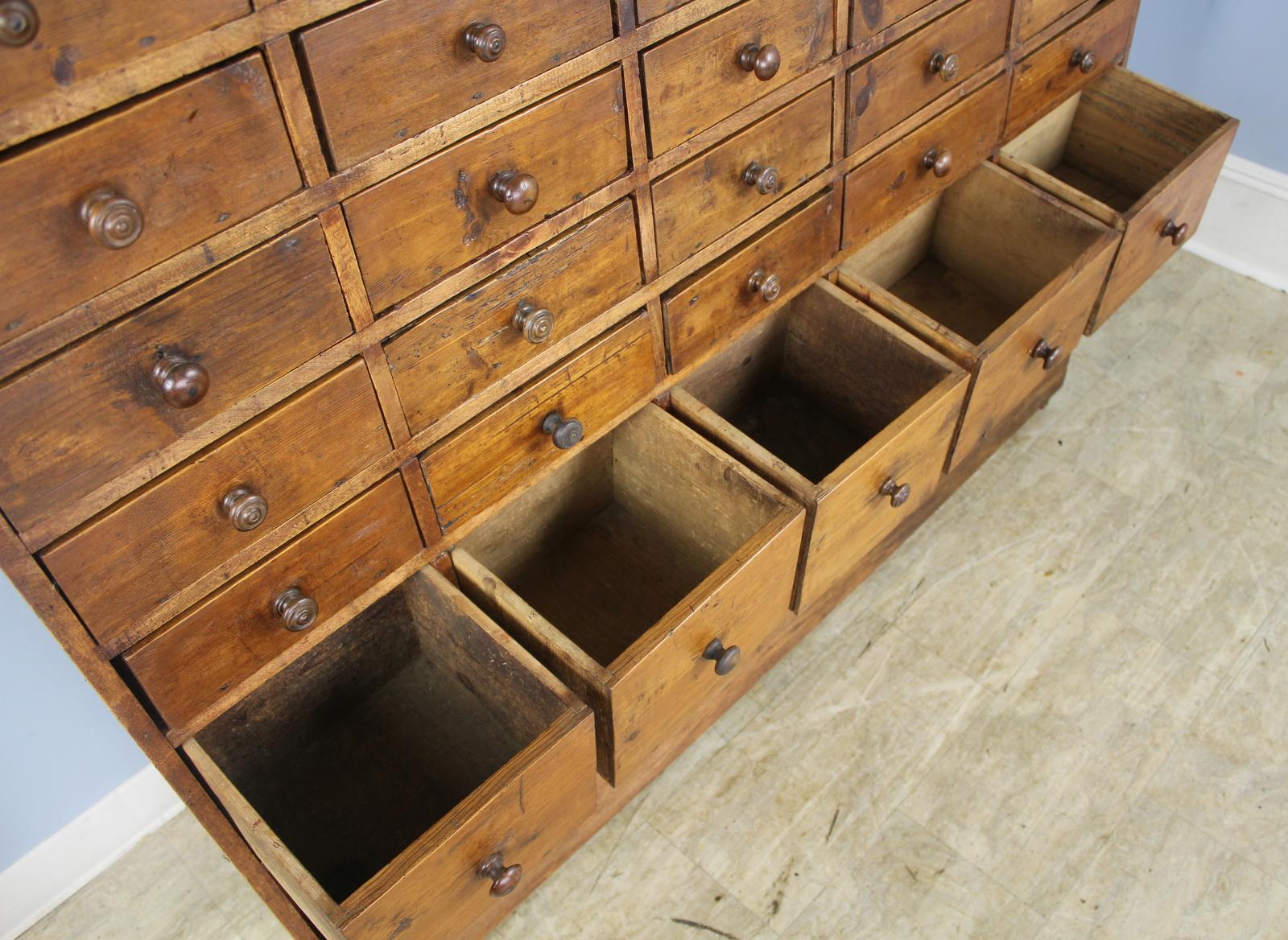 Large Bank of Antique Drawers in Pine For Sale 1