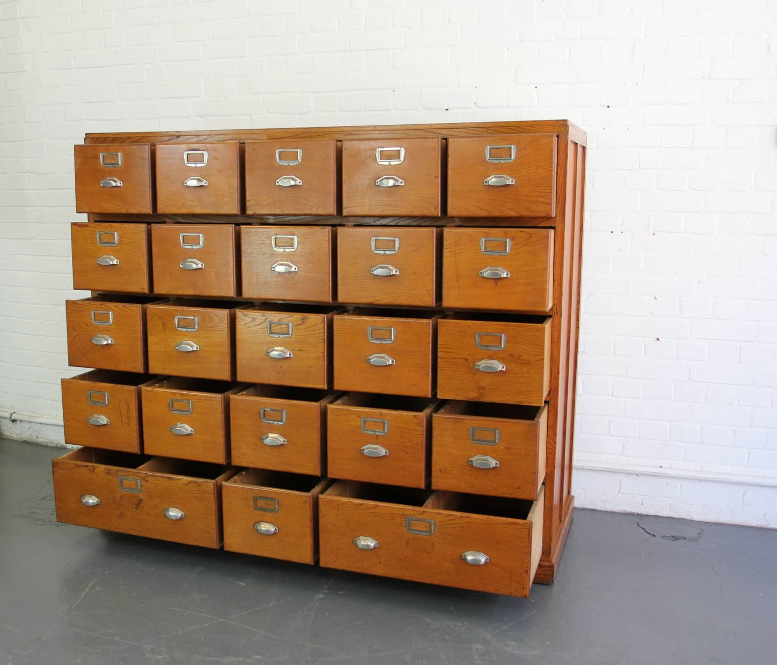 Industrial Large Bank of French Art Deco Filing Drawers, circa 1930s