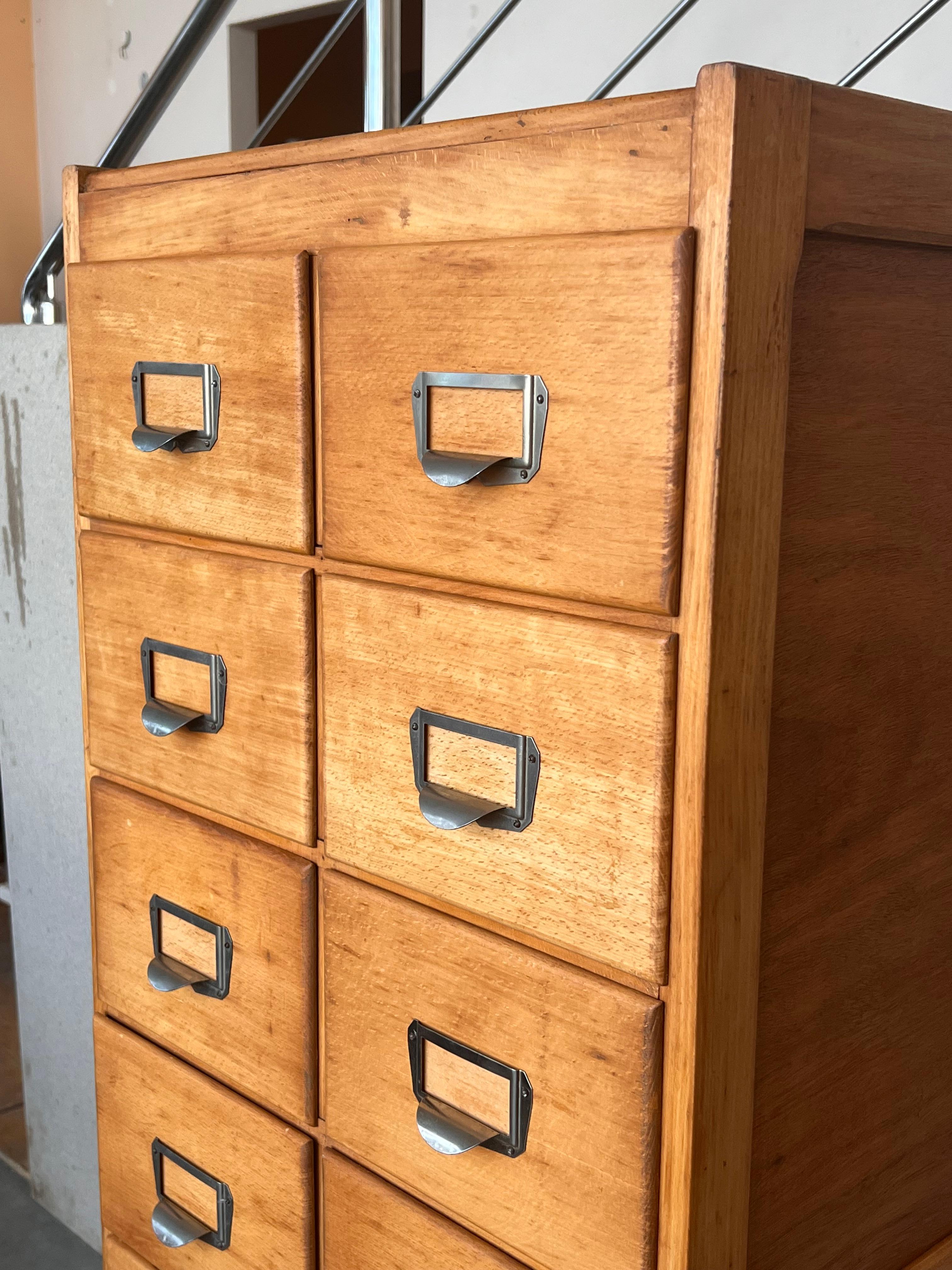 Oak Large Bank of French Art Deco Filing Drawers, circa 1930s For Sale