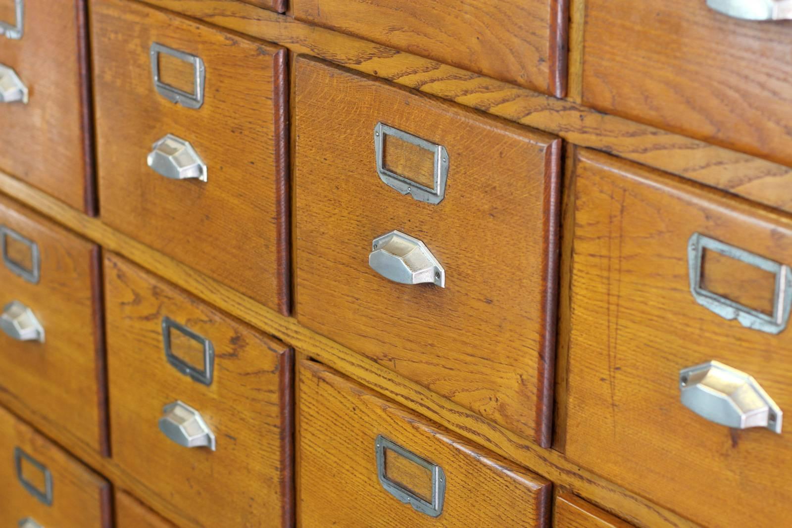 Large Bank of French Art Deco Filing Drawers, circa 1930s 3