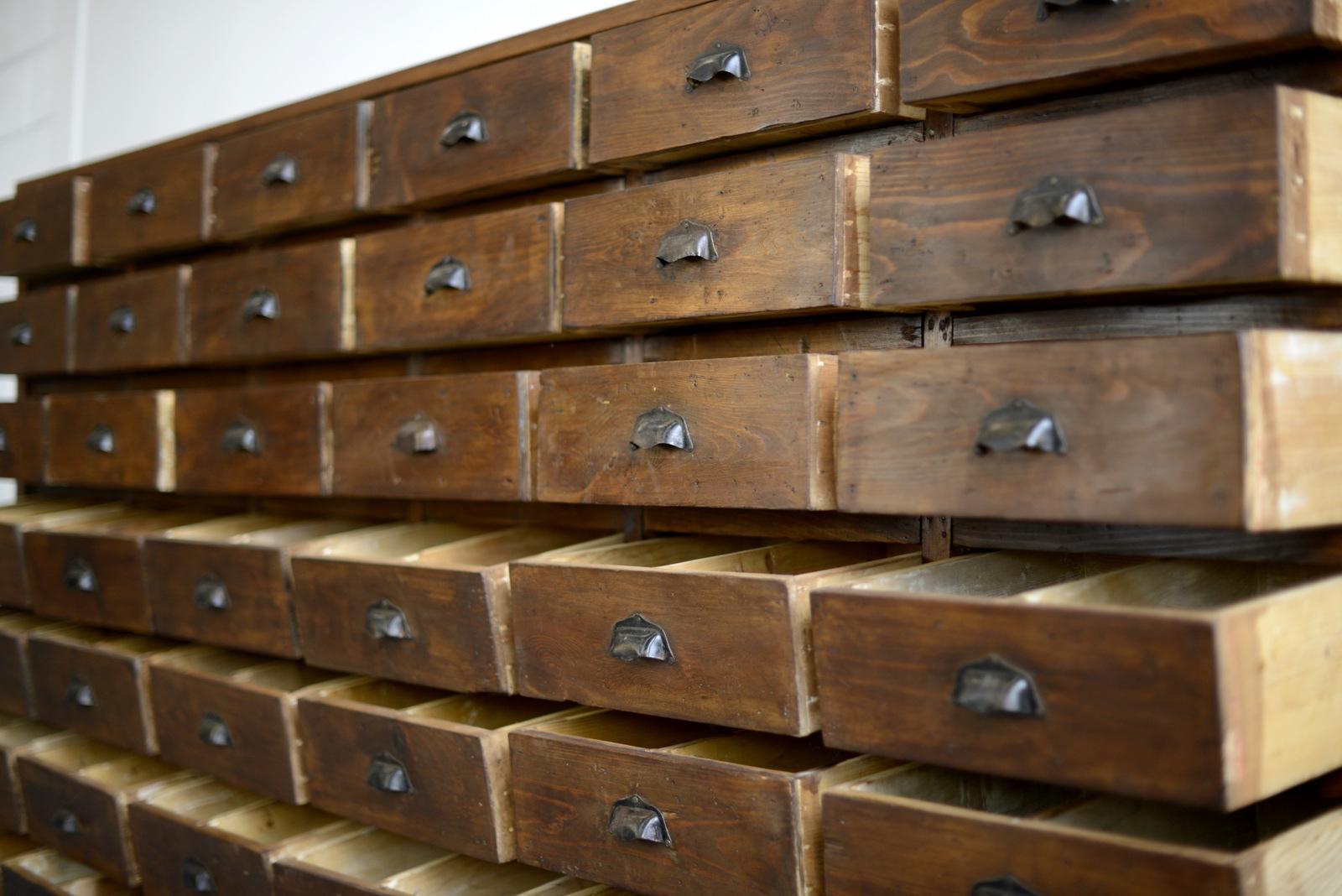 Large Bank of French Hardware Store Drawers, circa 1910 3