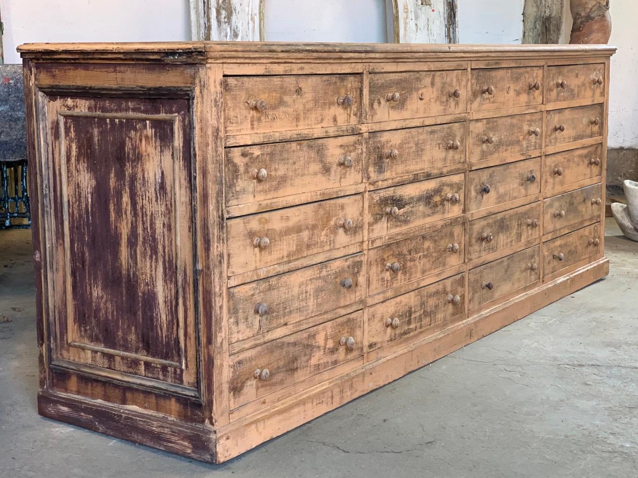 Large Bank Of Hardware Drawers In Distressed Condition For Sale In Ongar, GB
