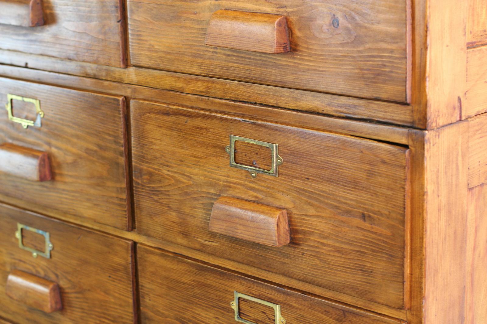 Large Bank of Pine Haberdashery Drawers, circa 1950s 1