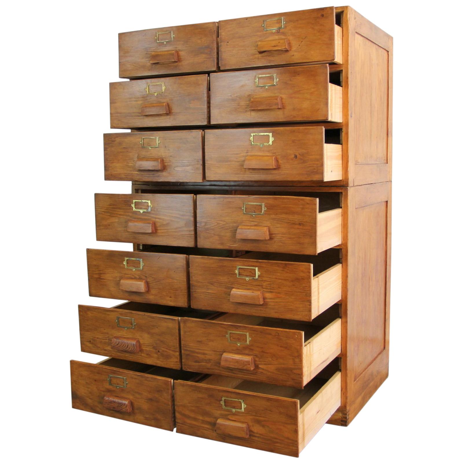 Large Bank of Pine Haberdashery Drawers, circa 1950s