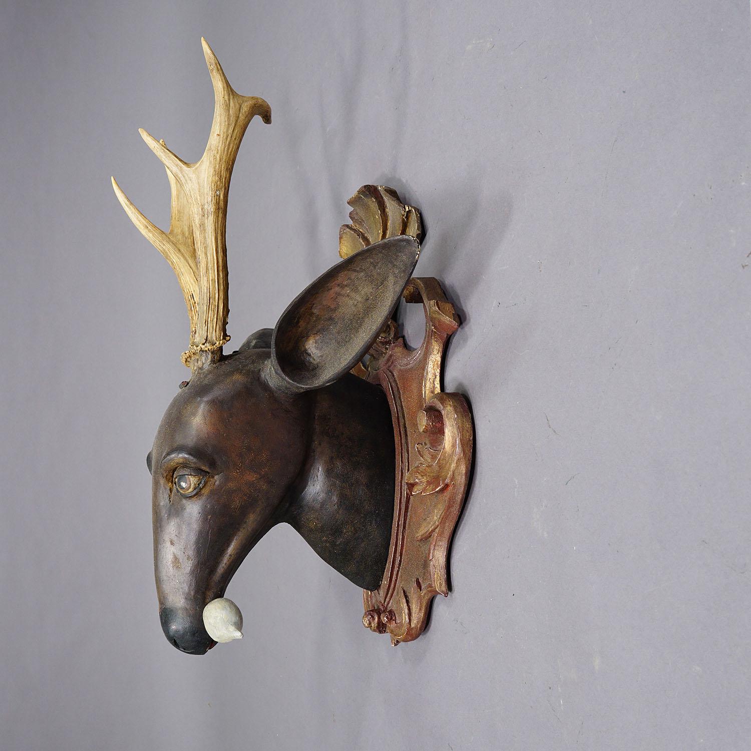 Rustic Large Baroque Carved Roe Deer Head, 19th Century For Sale