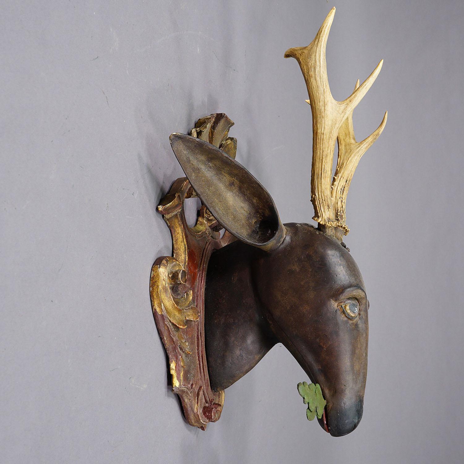 German Large Baroque Carved Roe Deer Head, 19th Century For Sale