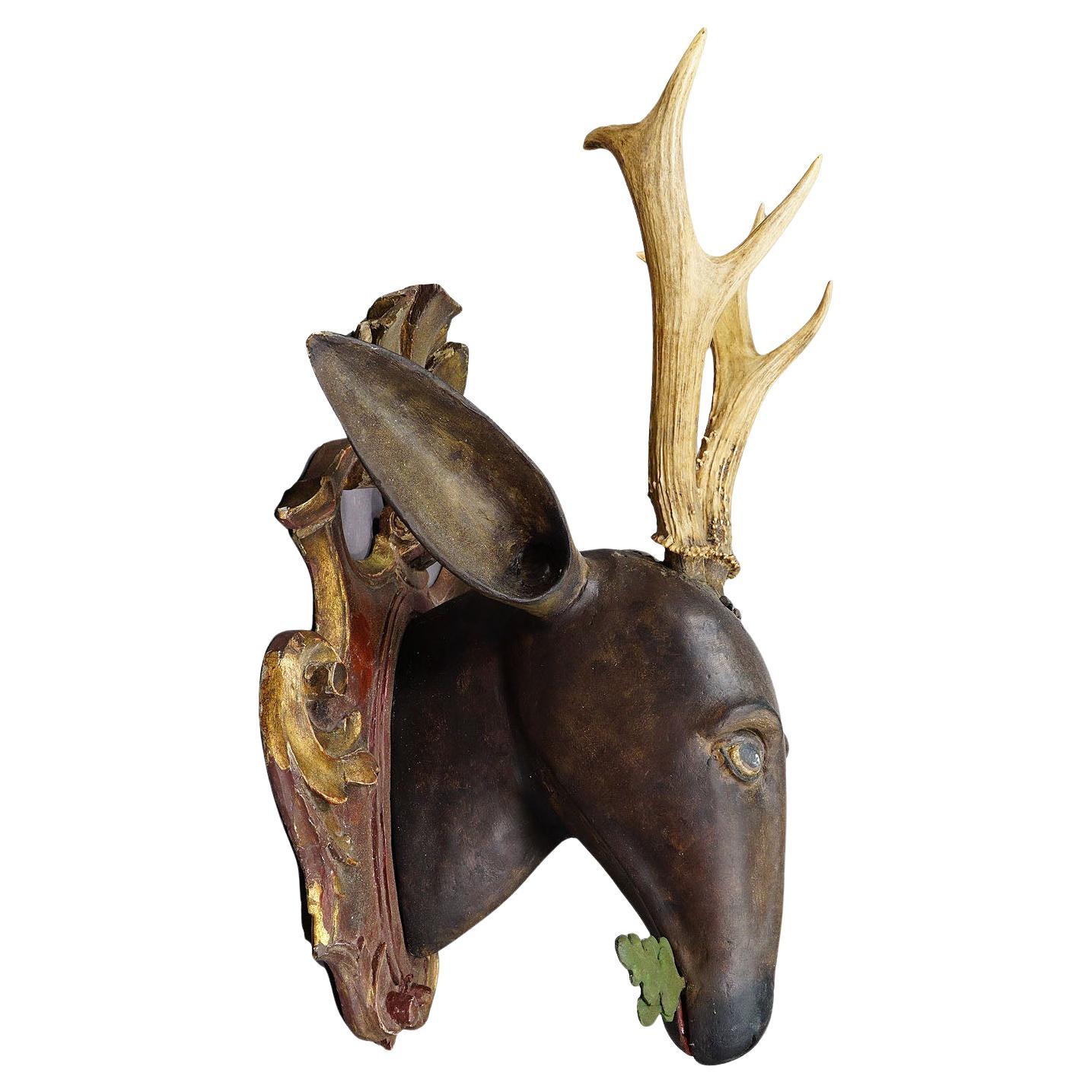 Large Baroque Carved Roe Deer Head, 19th Century