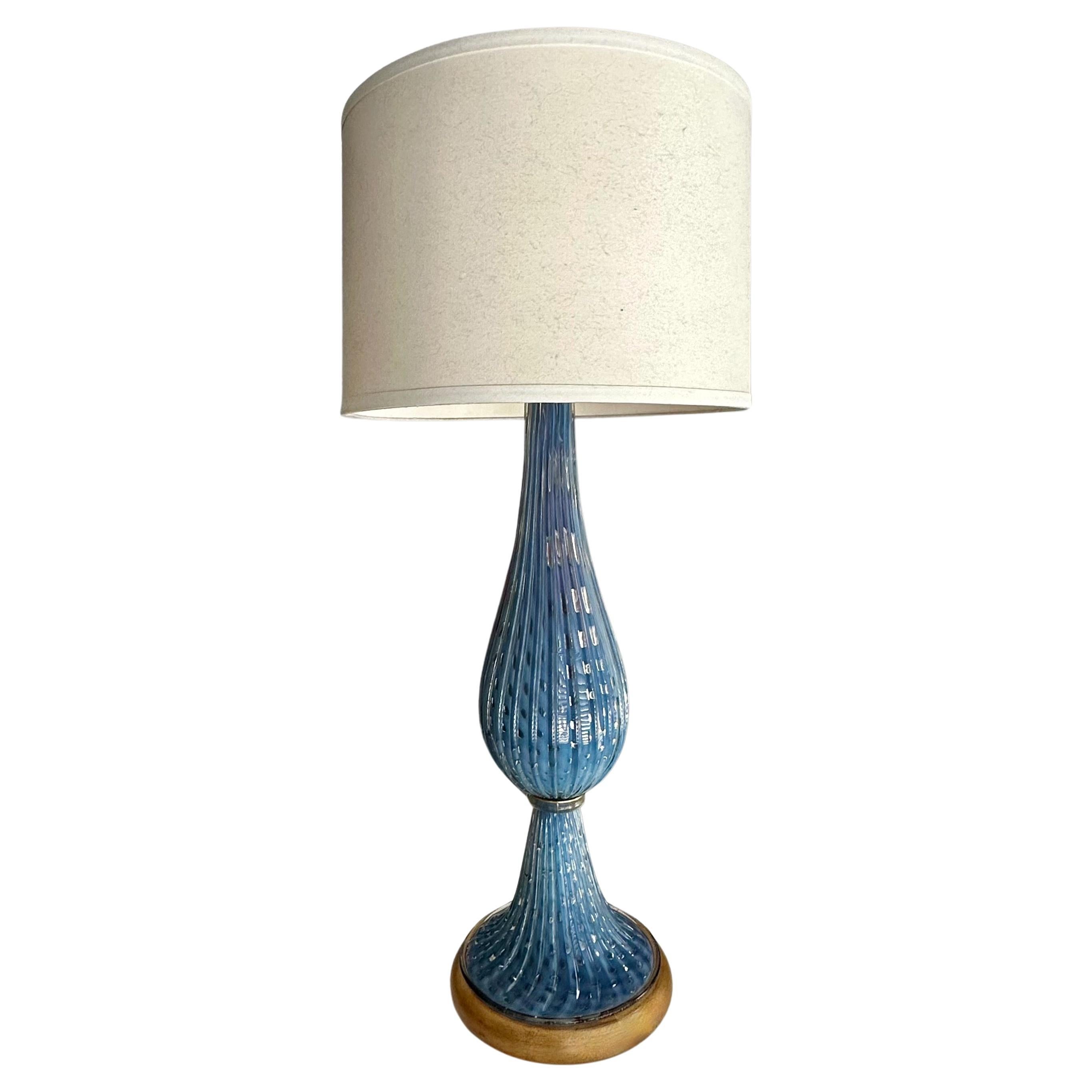 Large Barbini Murano Blue Glass Bubbles Ribbed Table Lamp