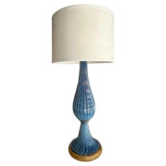 Grande lampe de bureau Barbini en verre bleu de Murano, nervurée