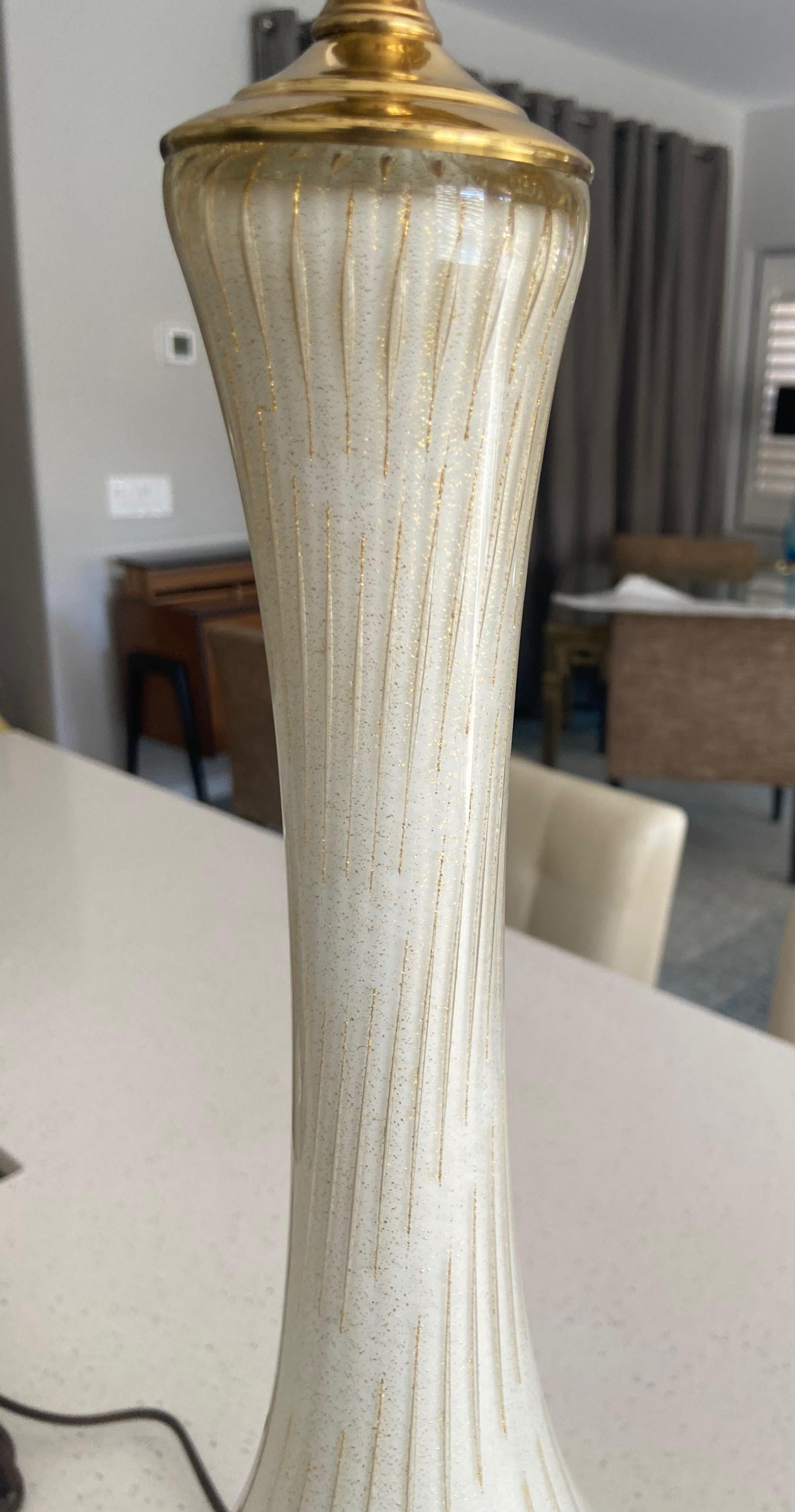 Große Barbini Murano Weißgold Glas Tischlampe im Angebot 6