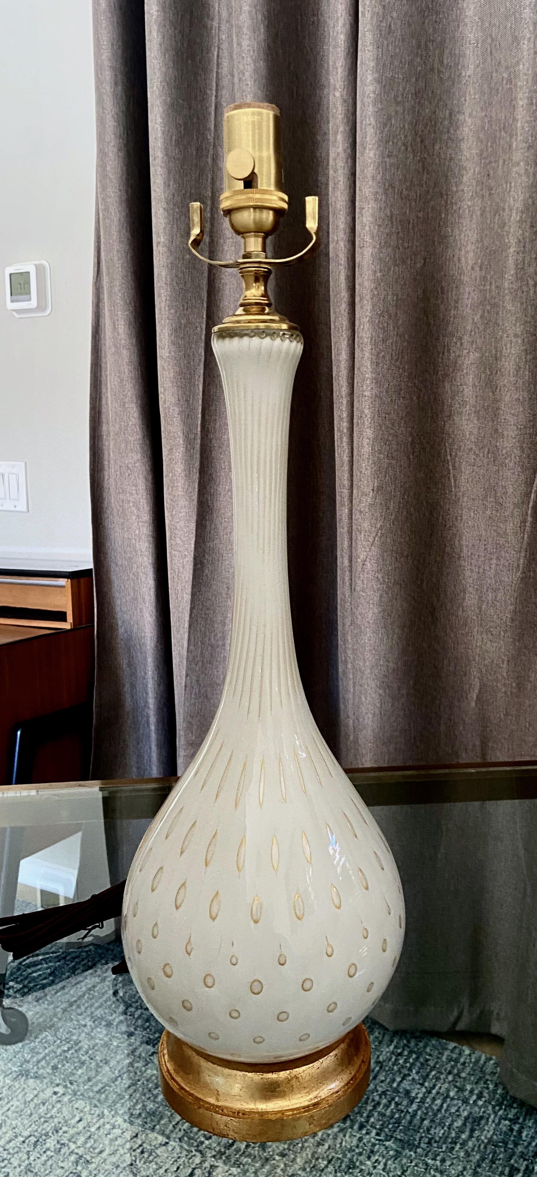 Große Barbini Murano Weißgold Glas Tischlampe im Angebot 10