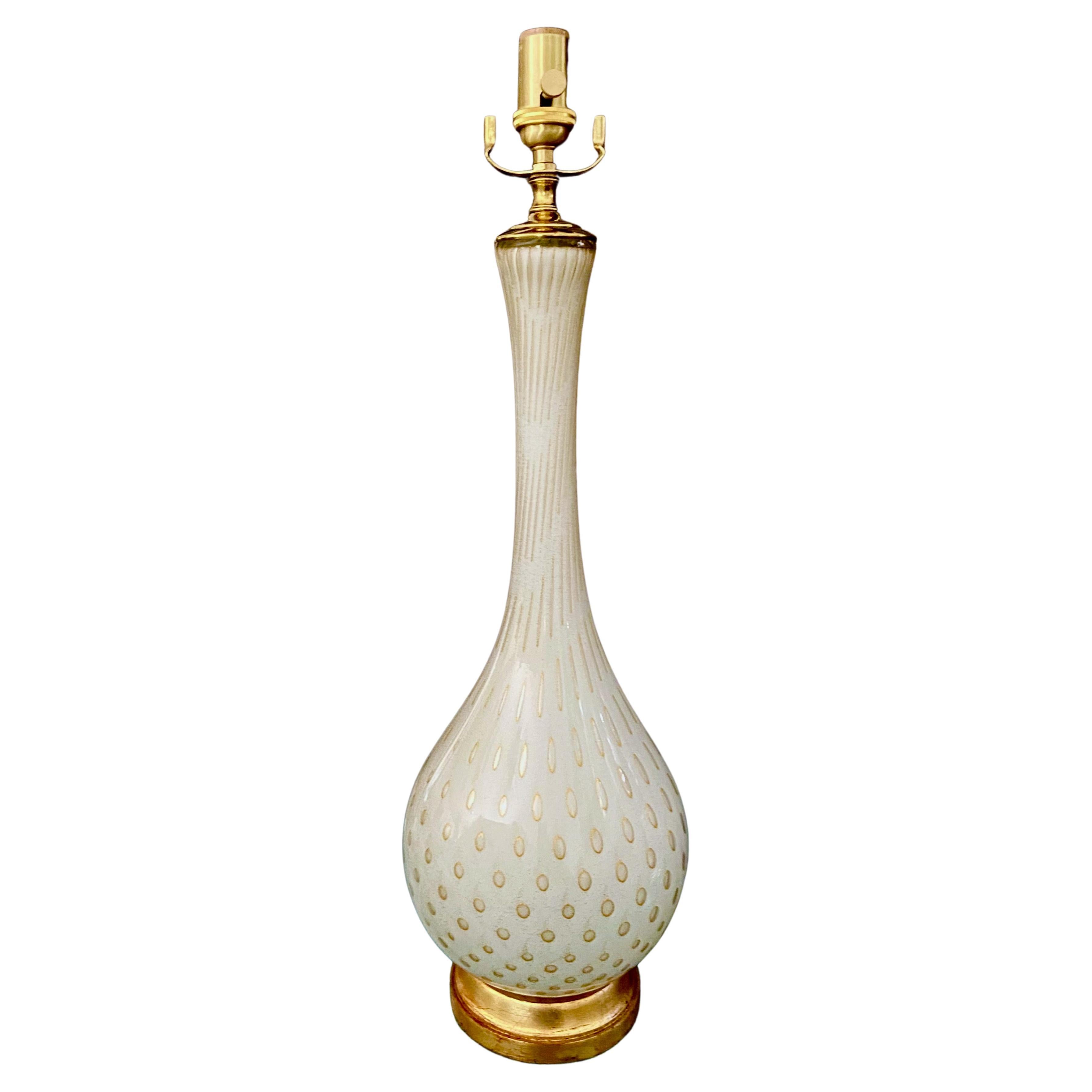 Large Barbini Murano White Gold Glass Table Lamp