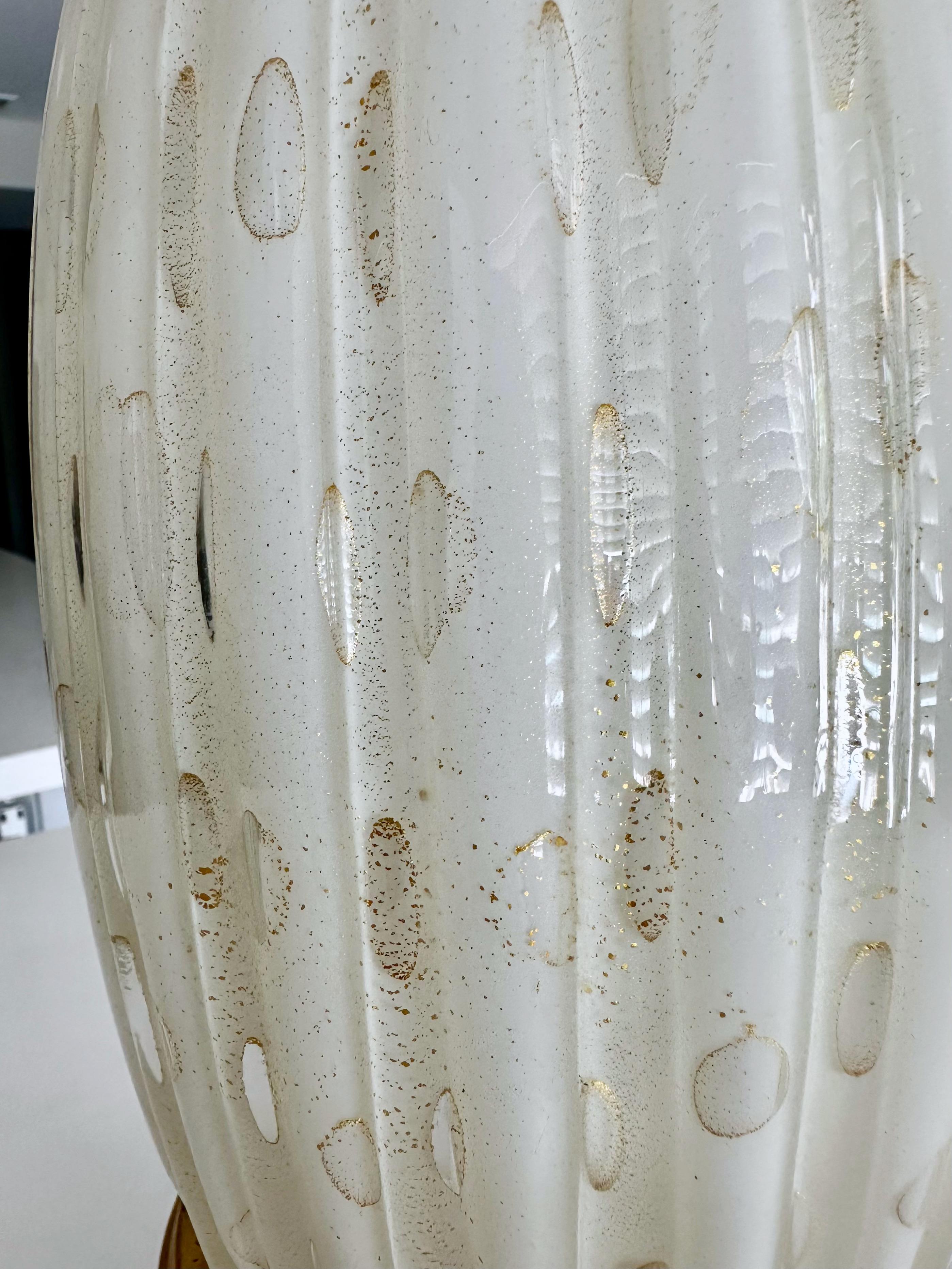 Large Barbini Murano White Gold Ribbed Glass Table Lamp 5