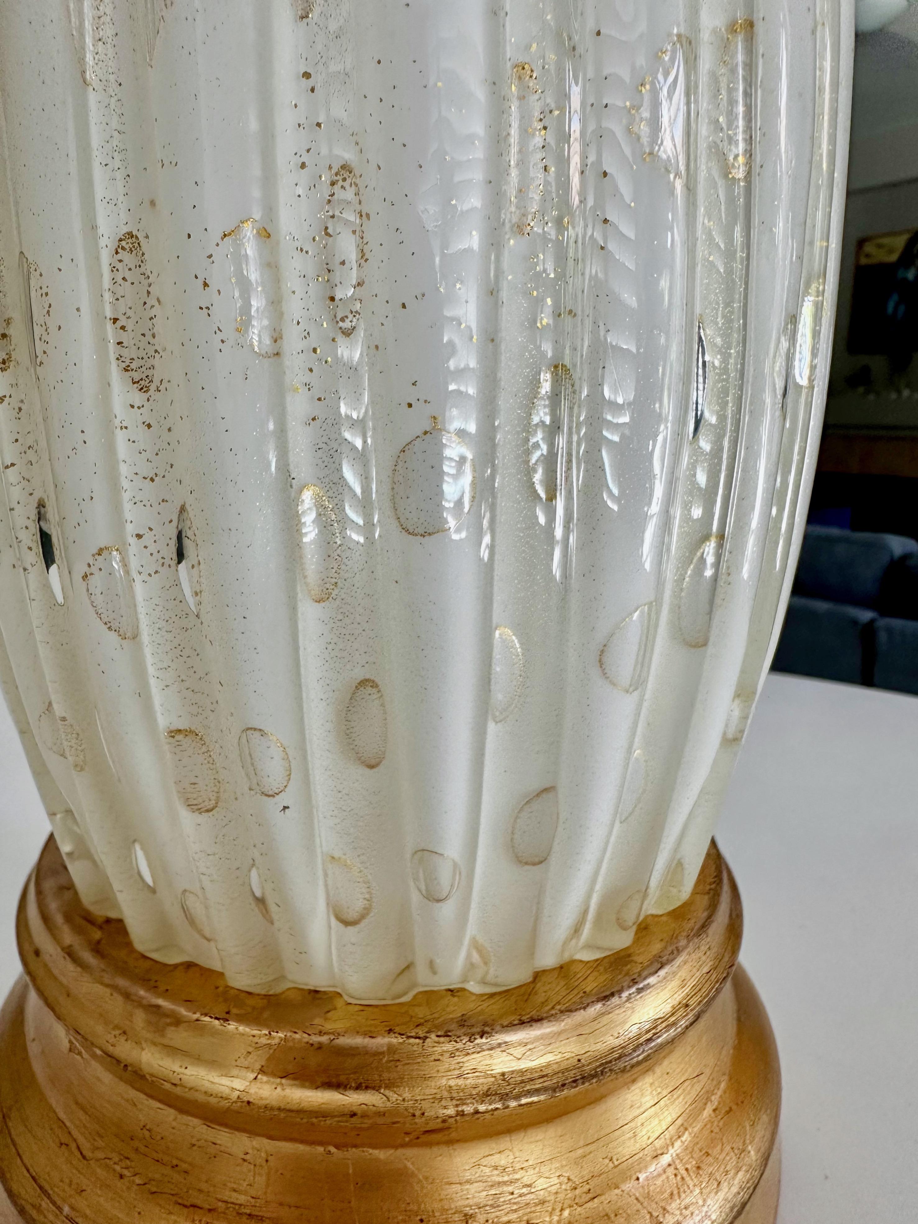 Large Barbini Murano White Gold Ribbed Glass Table Lamp 6
