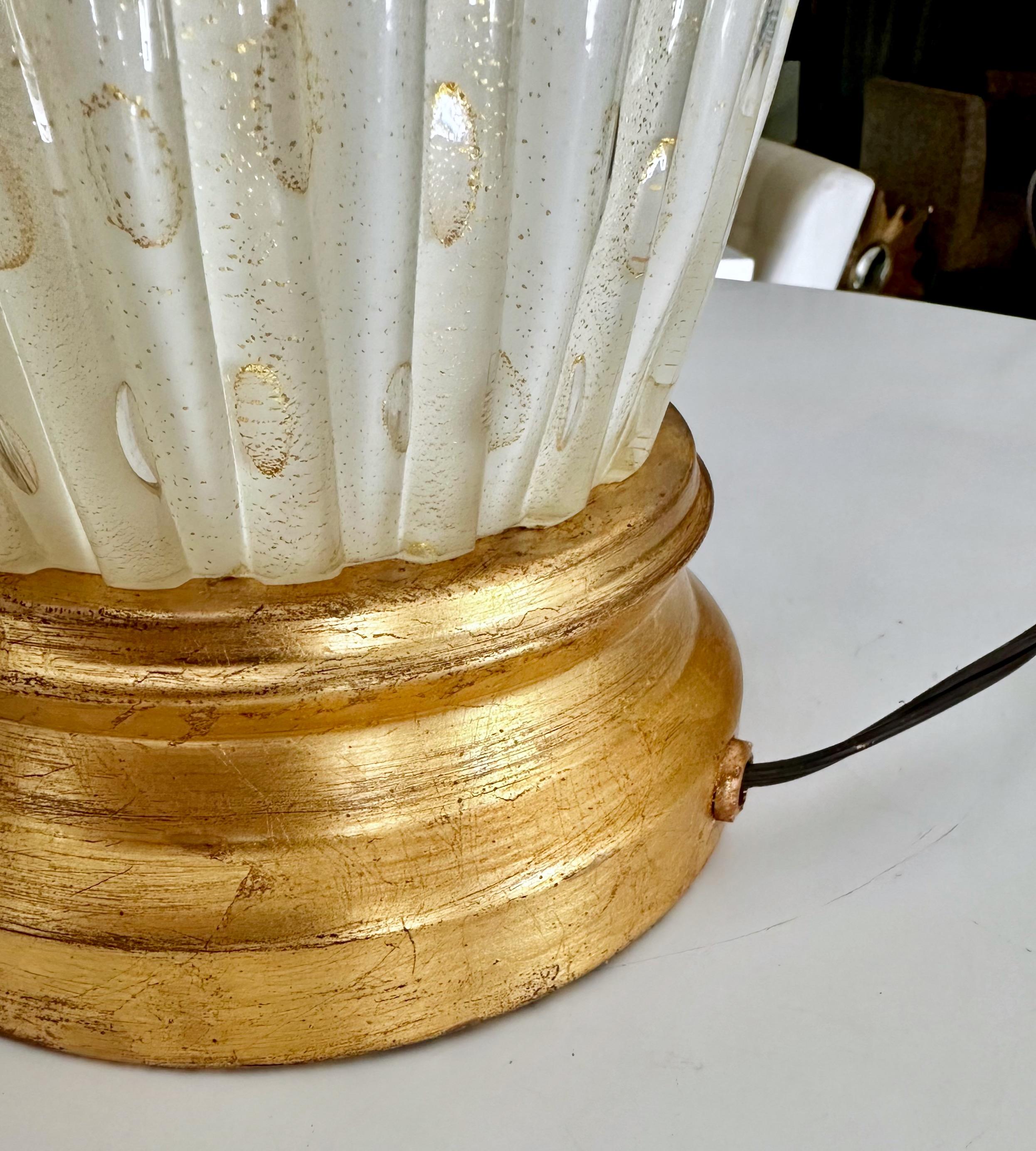 Large Barbini Murano White Gold Ribbed Glass Table Lamp 7
