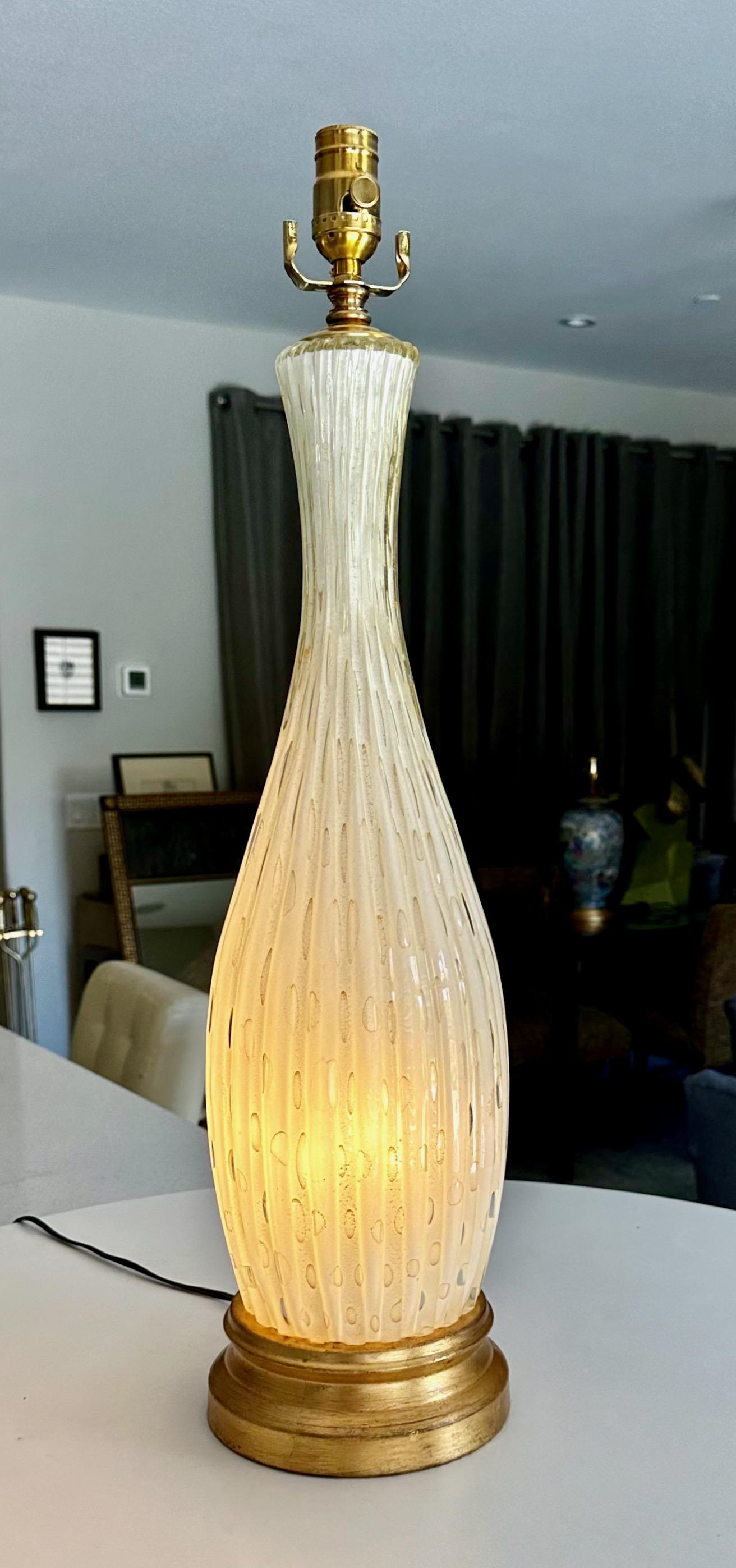 Large Barbini Murano White Gold Ribbed Glass Table Lamp 8