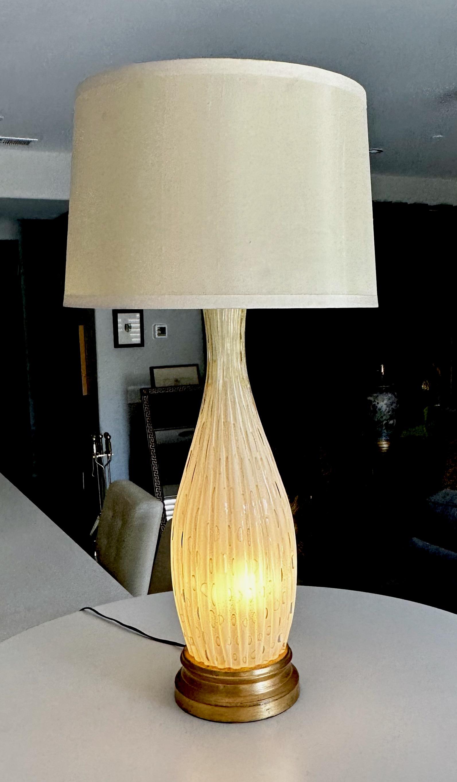 Large Barbini Murano White Gold Ribbed Glass Table Lamp 9