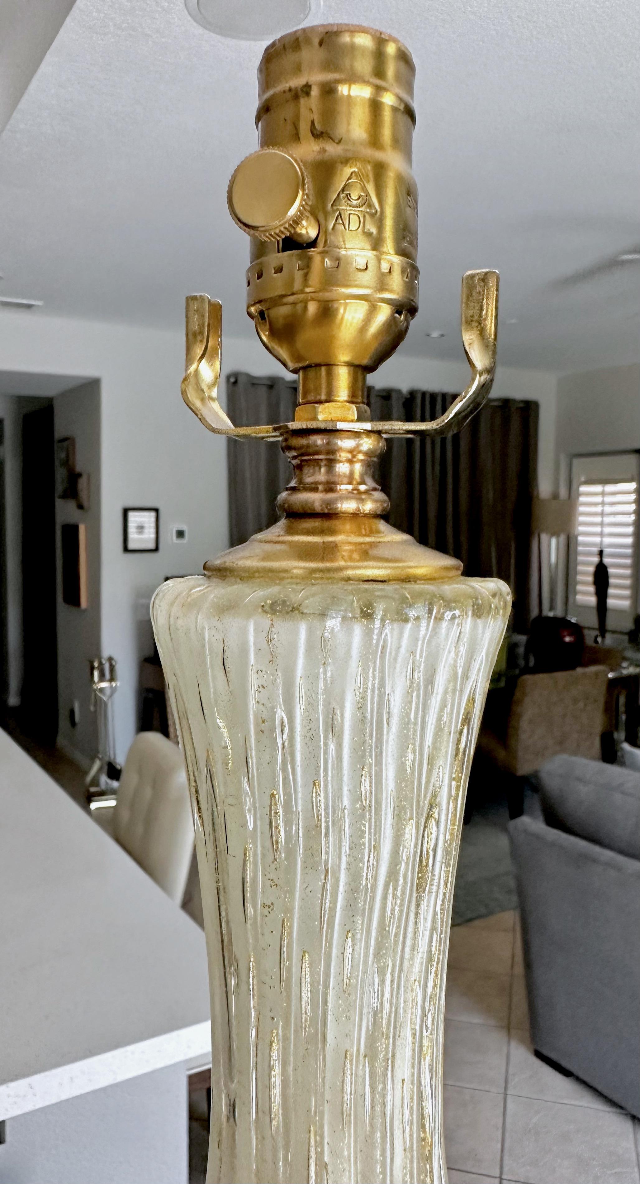 Large Barbini Murano White Gold Ribbed Glass Table Lamp 3