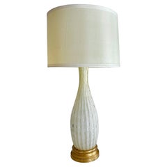Large Barbini Murano White Gold Ribbed Glass Table Lamp