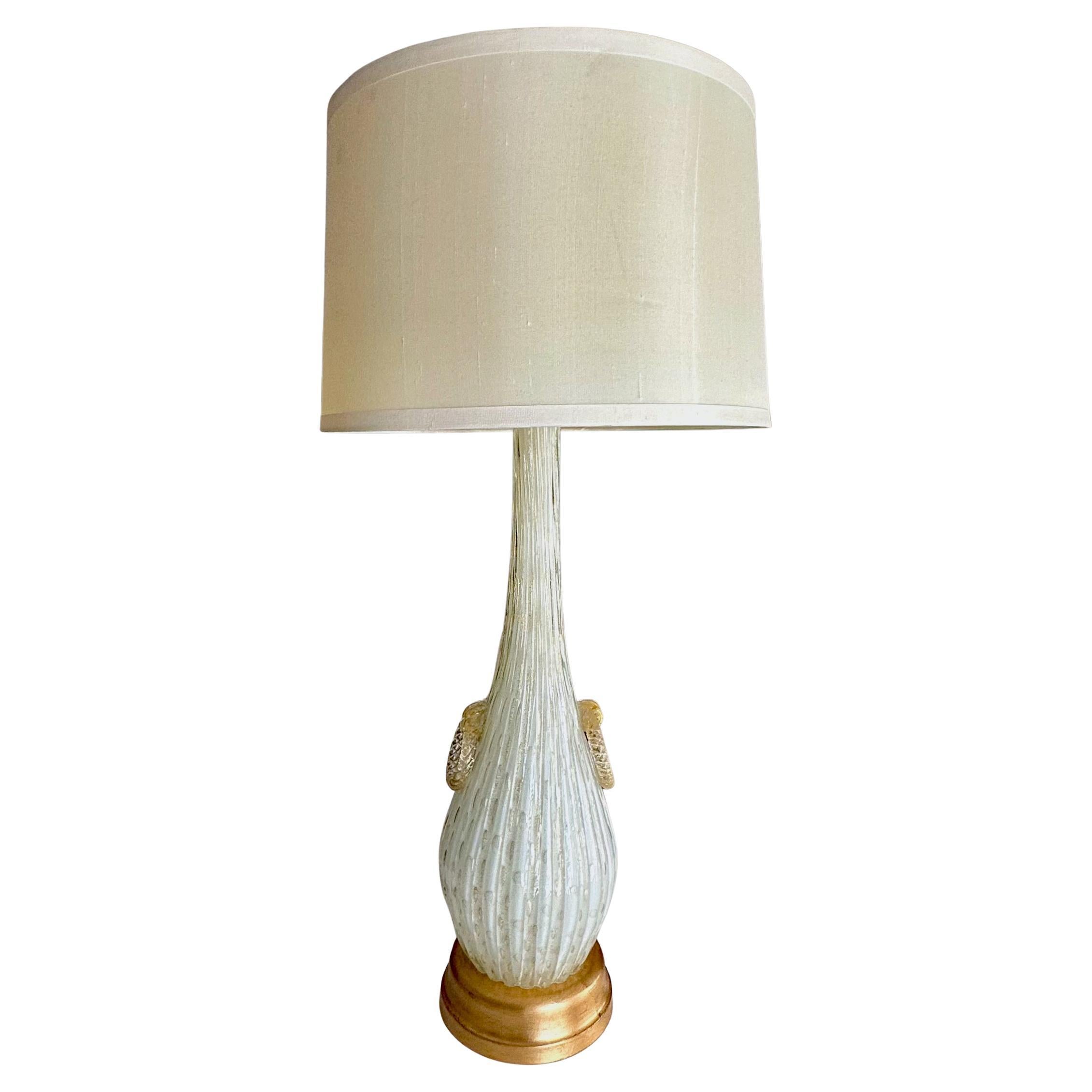 Large Barbini Murano White Gold Ribbed Glass Table Lamp